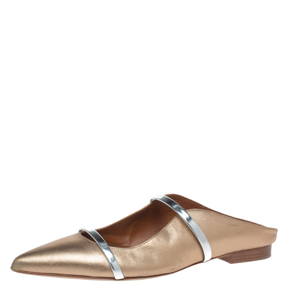 Pre Owned حذاء فلات مالون سولييه مقدمة مدببة مورين ذهبي ميتاليك مقاس 37