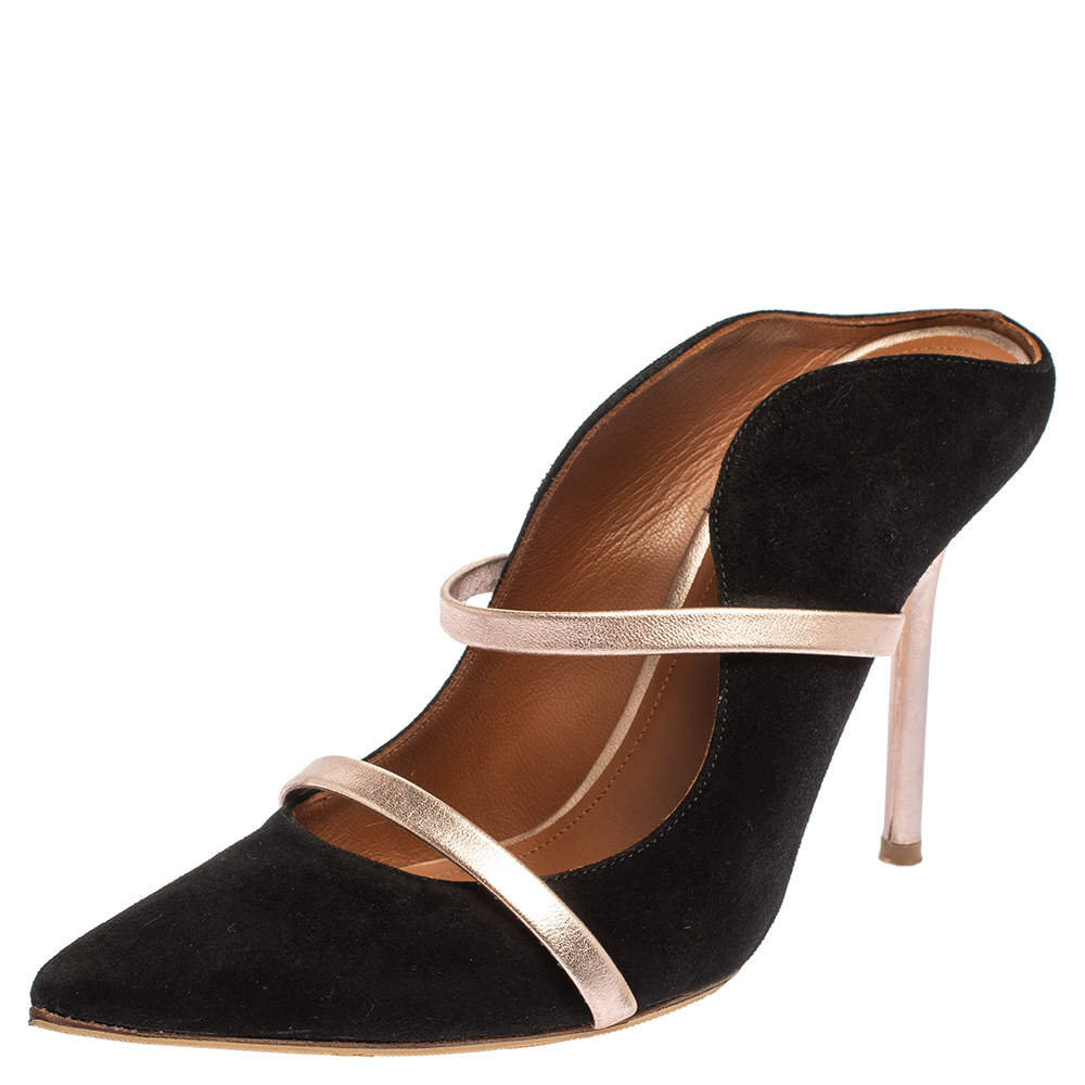 Pre Owned Malone Souliers Black Suede Maureen Pointed Toe Mules Size 36.5
