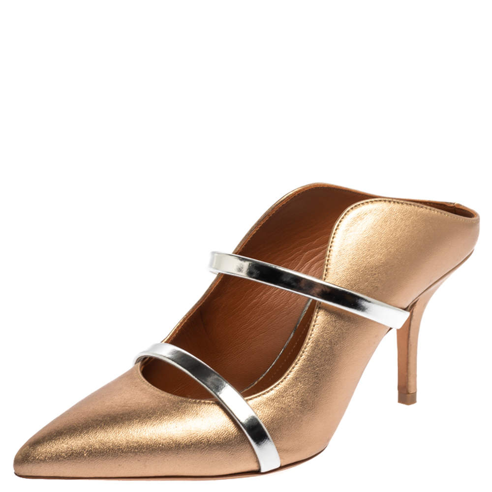 Pre Owned Malone Souliers Metallic Brown Leather Maureen Mules Size 35