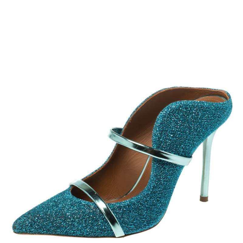 Pre Owned Malone Souliers Blue Fabric Maureen Pointed Toe Mules Size 36
