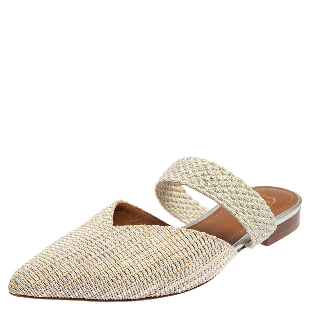 Pre Owned Malone Souliers Silver Fabric Maisie Mules Size 38