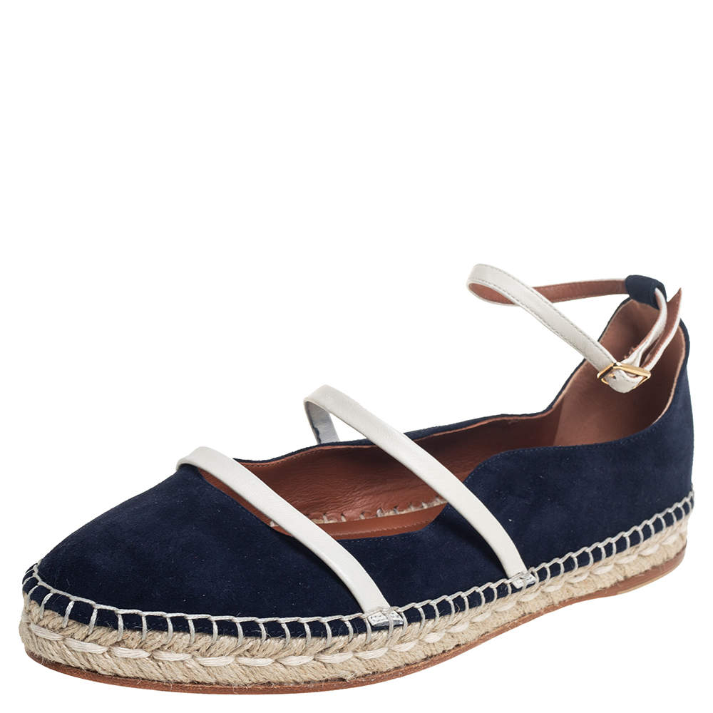 مملوكة مسبقًا Malone Souliers Navy Blue Suede Selina Espadrilles Sandals Size 40