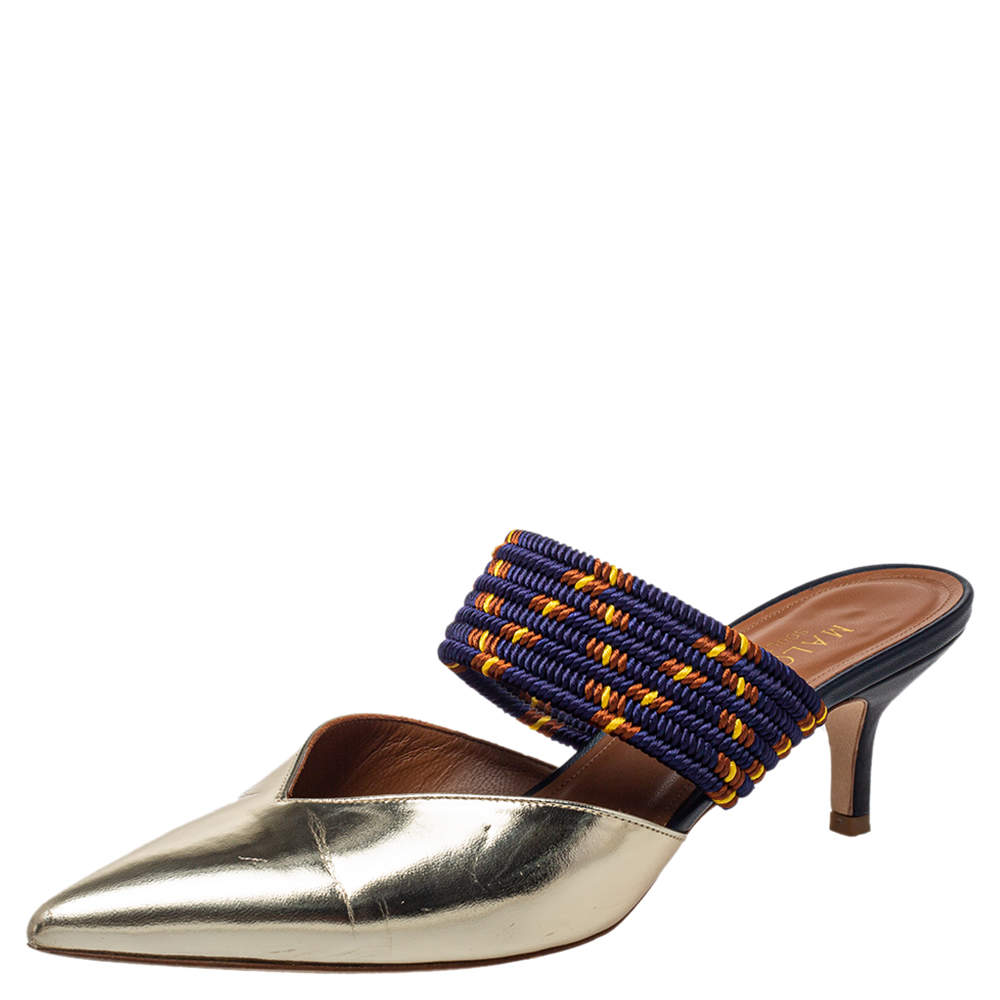 مملوكة مسبقًا Malone Souliers Gold Leather And Canvas Maisie Sandals Size 38.5