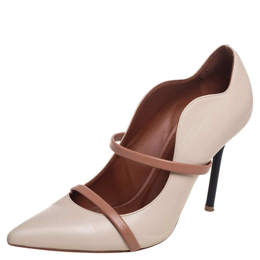 Pre Owned حذاء كعب عالي مالون سولييه مورين مقدمة مدببة جلد بيج مقاس 37 