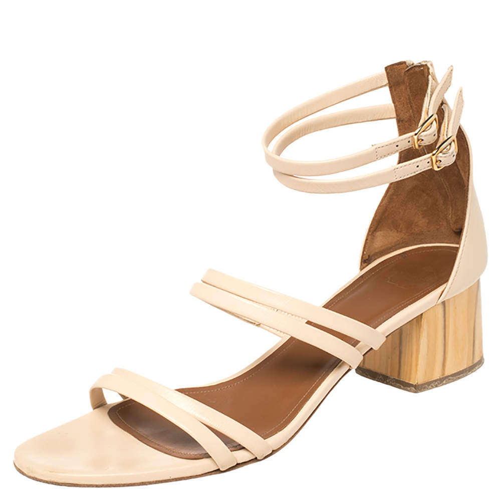 Pre Owned Malone Souliers Cream Leather Ankle Strap Sandals Size 38.5