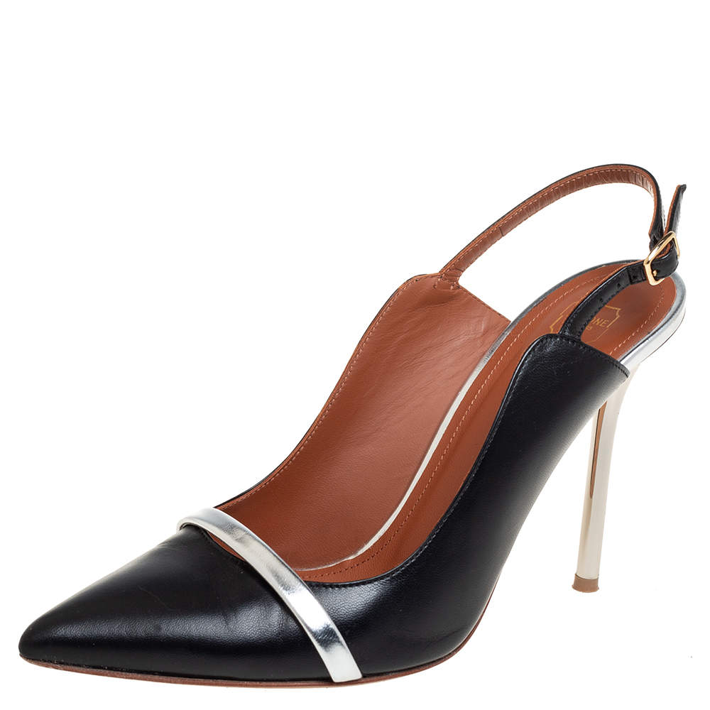 Pre Owned صندل مالون سولييه ماريون سير كاحل جلد أسود/ فضي مقاس 38.5