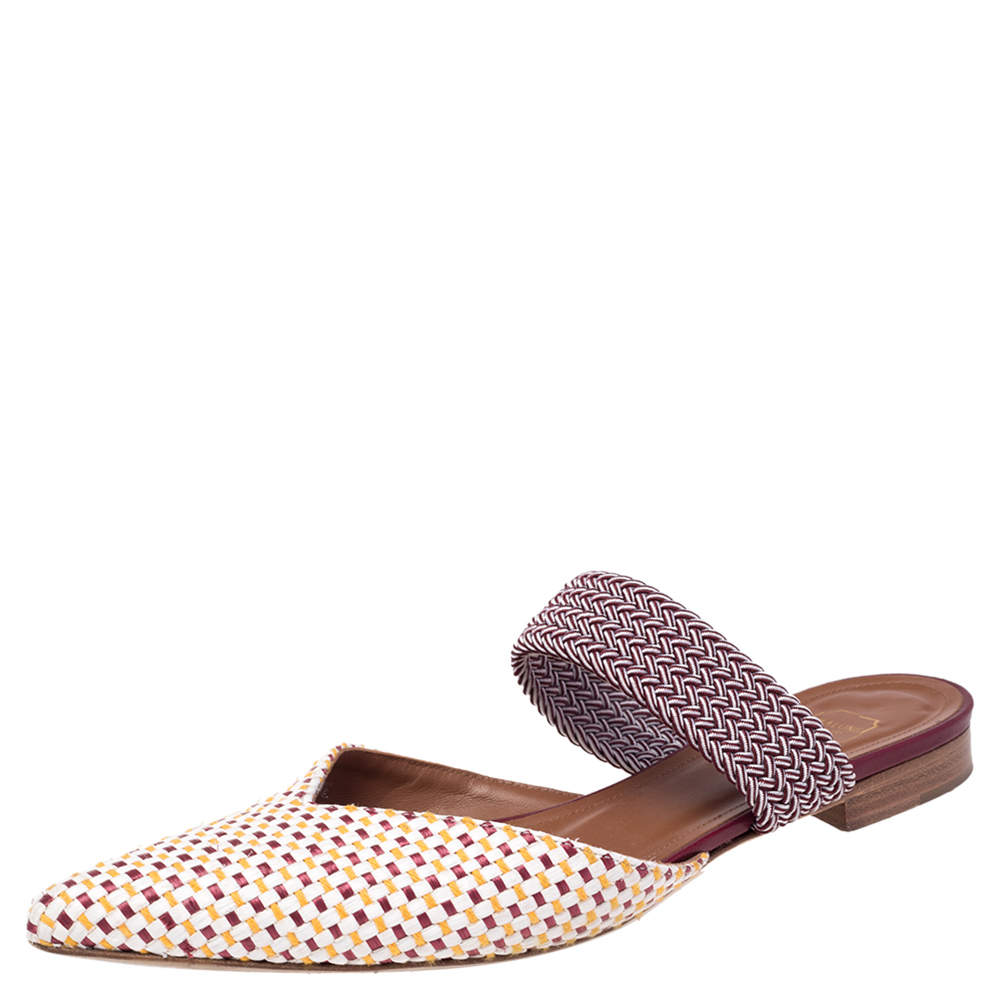 Pre Owned Malone Souliers Multicolor Woven Raffia Maisie Pointed Toe Flat Mules Size 39