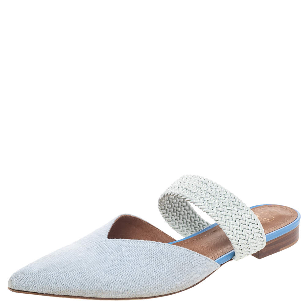 Pre Owned Malone Souliers Grey Canvas Maisie Flat Mules Size 39.5