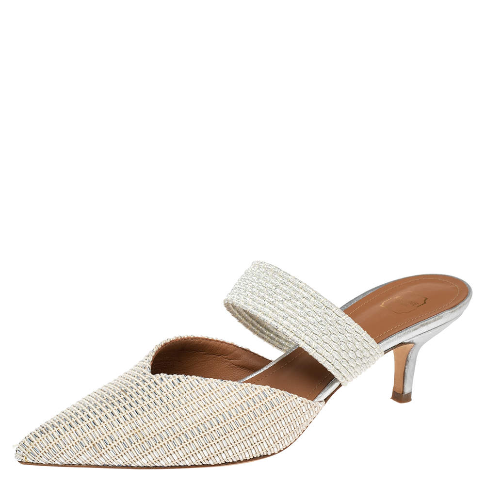 Pre Owned Malone Souliers Woven Fabric Maisie Slide Sandals Size 37