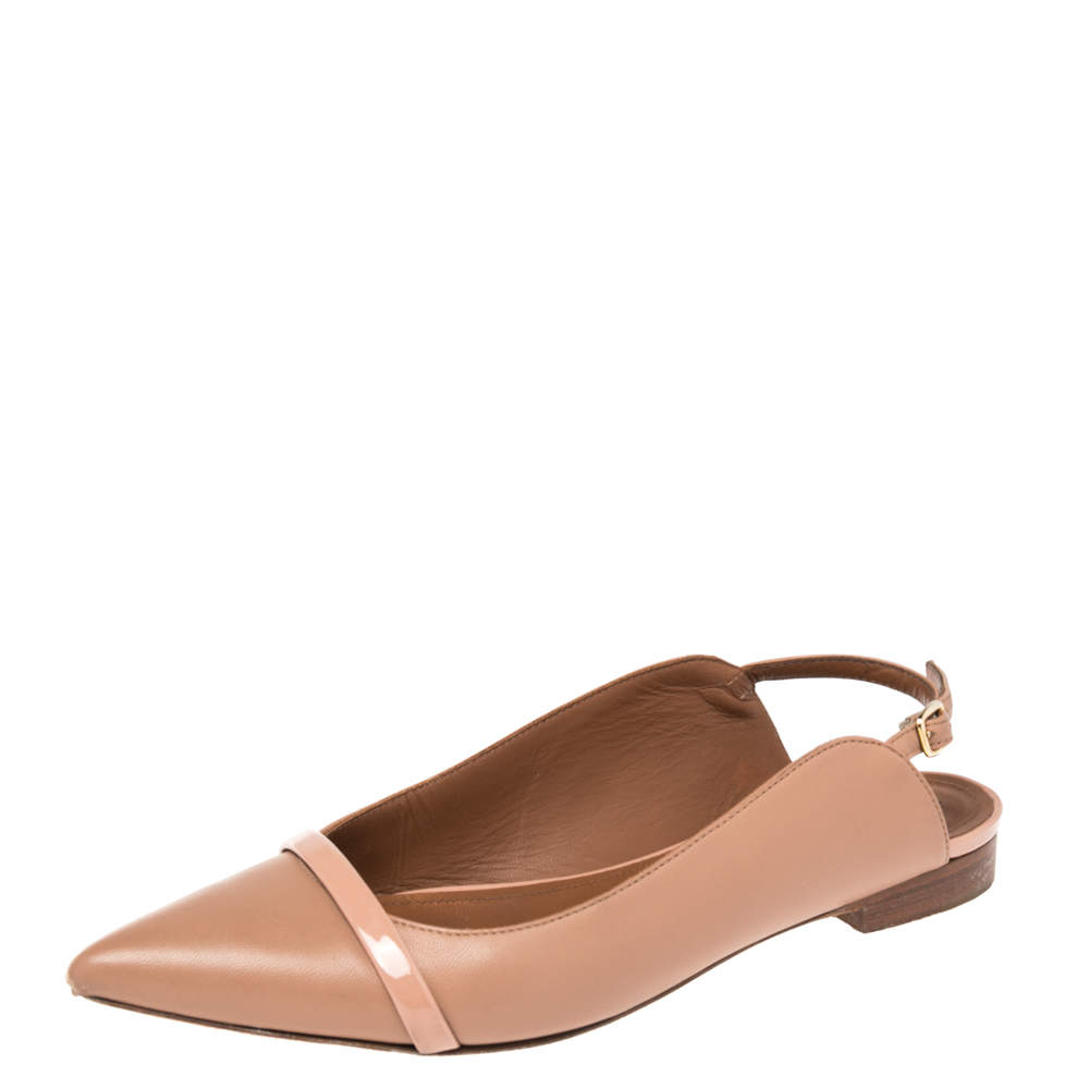 Pre Owned Malone Souliers Pink Leather Maureen Pointed Toe Flats Size 36.5