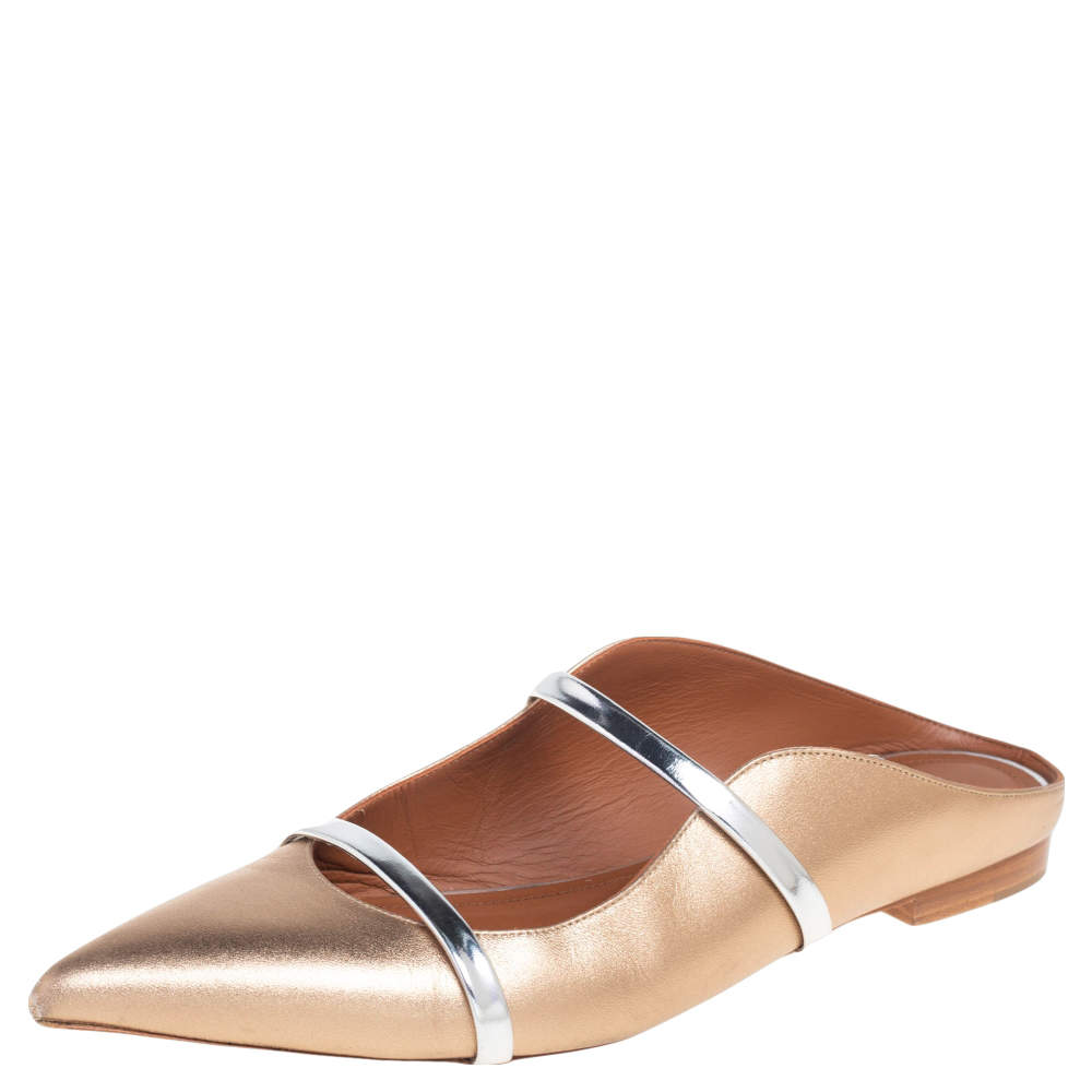 Pre Owned Malone Souliers Gold Leather Maureen Flats Size 40.5