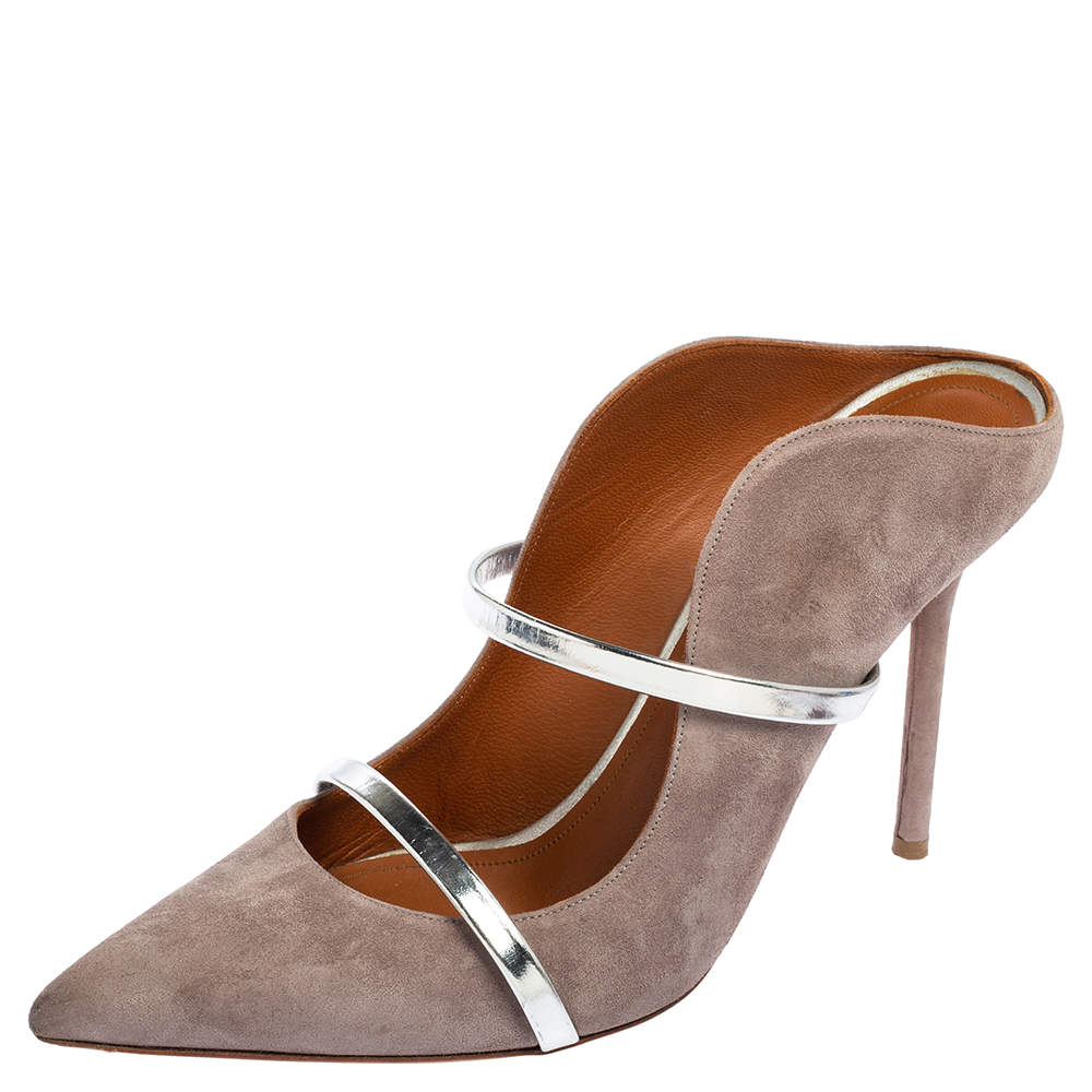 مملوكة مسبقًا Malone Souliers Grey Suede Maureen Pointed Toe Mule Sandals Size 40