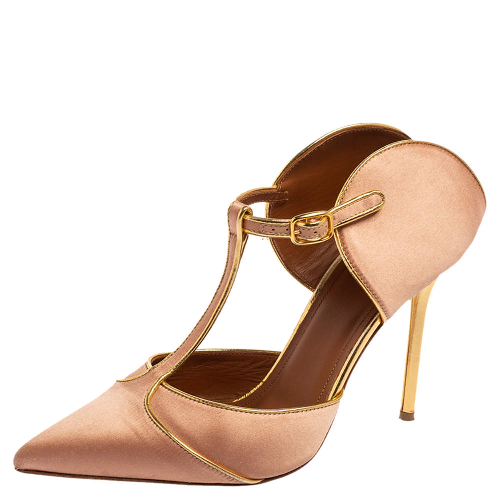 Pre Owned Malone Souliers  Beige/Gold Satin Imogen  Pumps Size 38