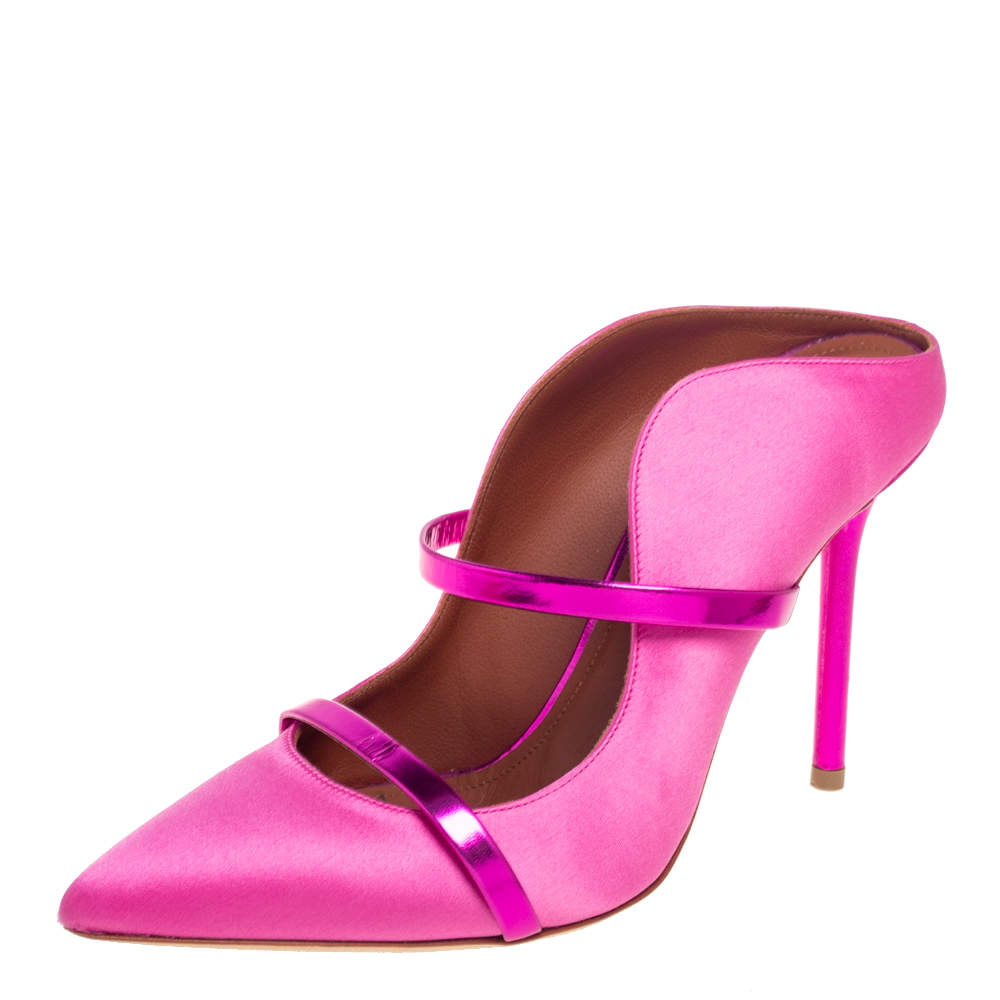 Pre Owned Malone Souliers Pink Satin Maureen Pointed Toe Mules Size 37