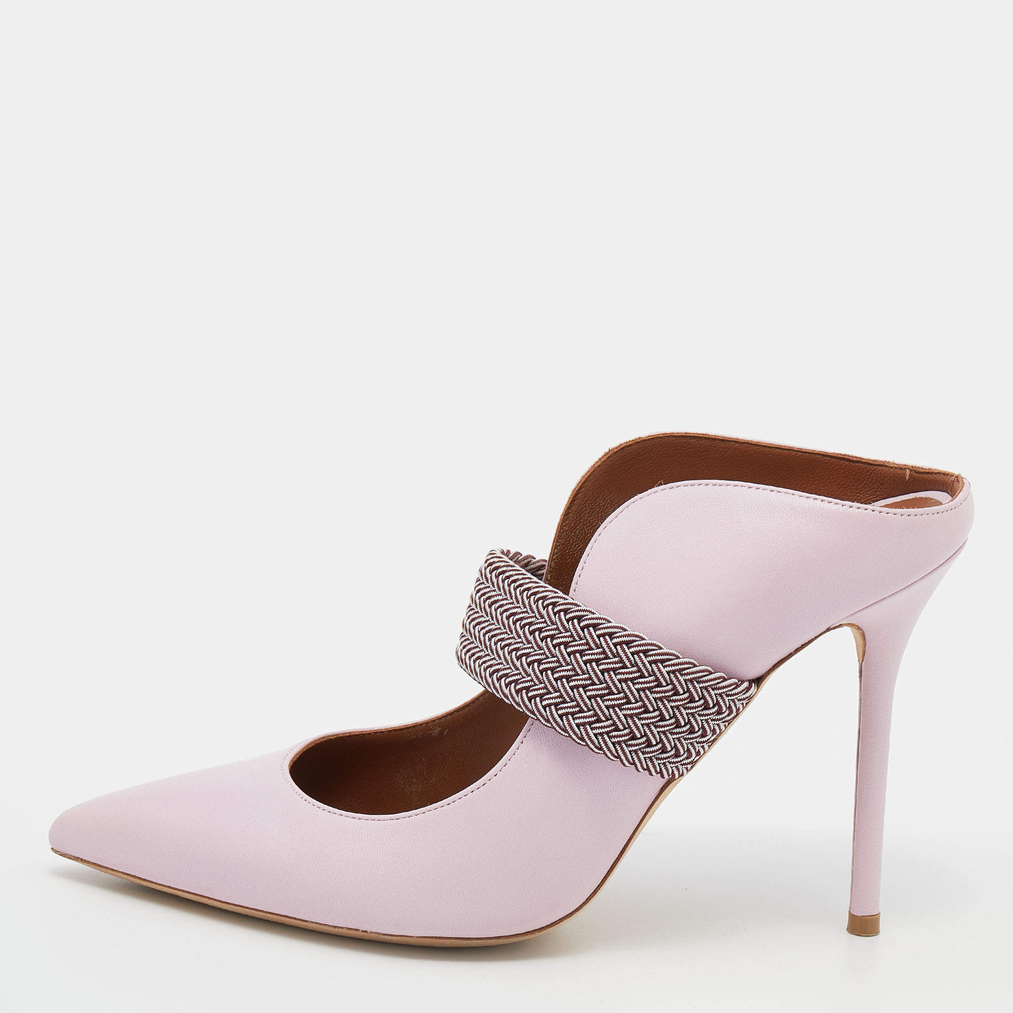 Pre Owned Malone Souliers by Roy Luwolt Pink Leather Maisie Pointed Toe Mules Size 38