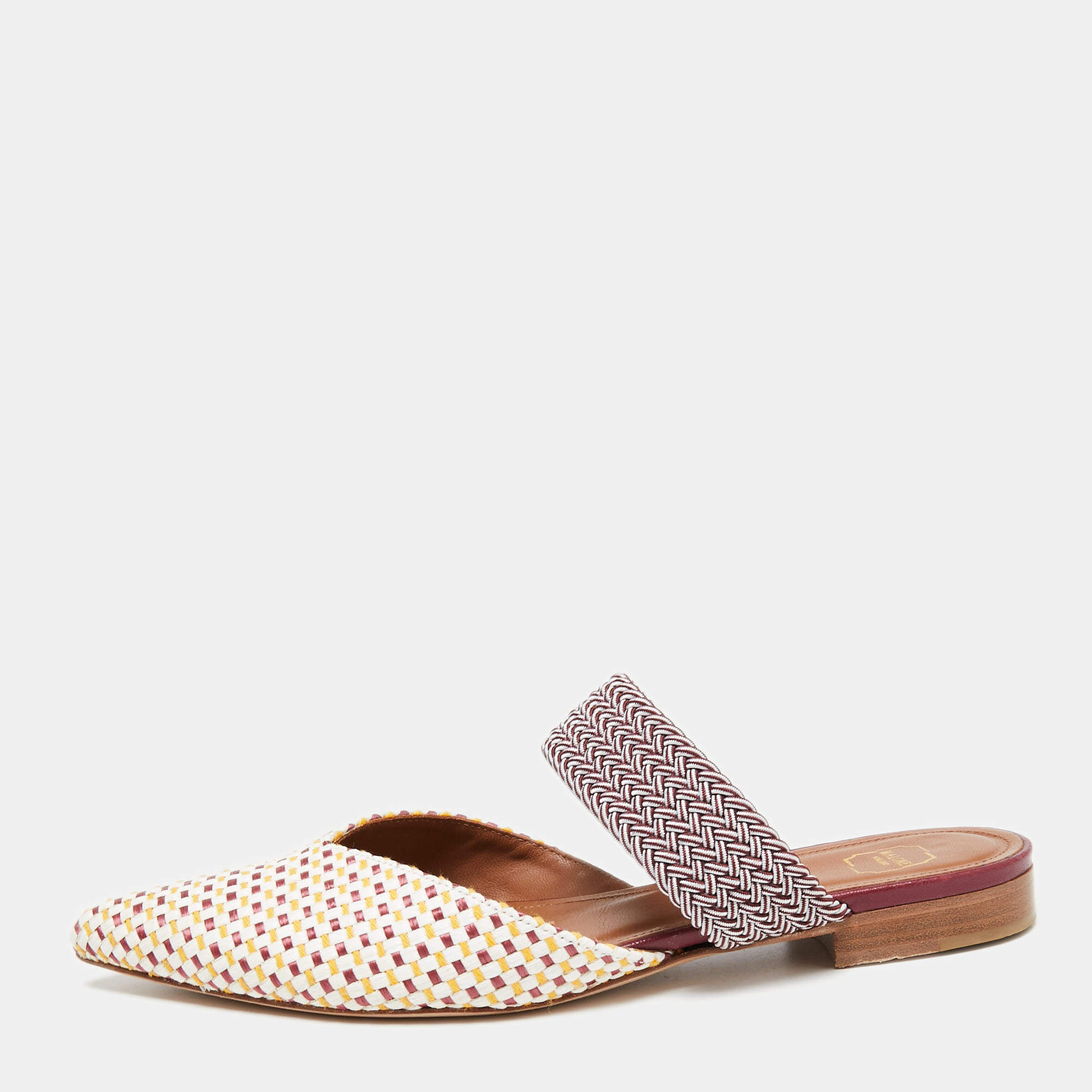 Pre Owned Malone Souliers Multicolor Raffia Maisie Flat Mules Size 36