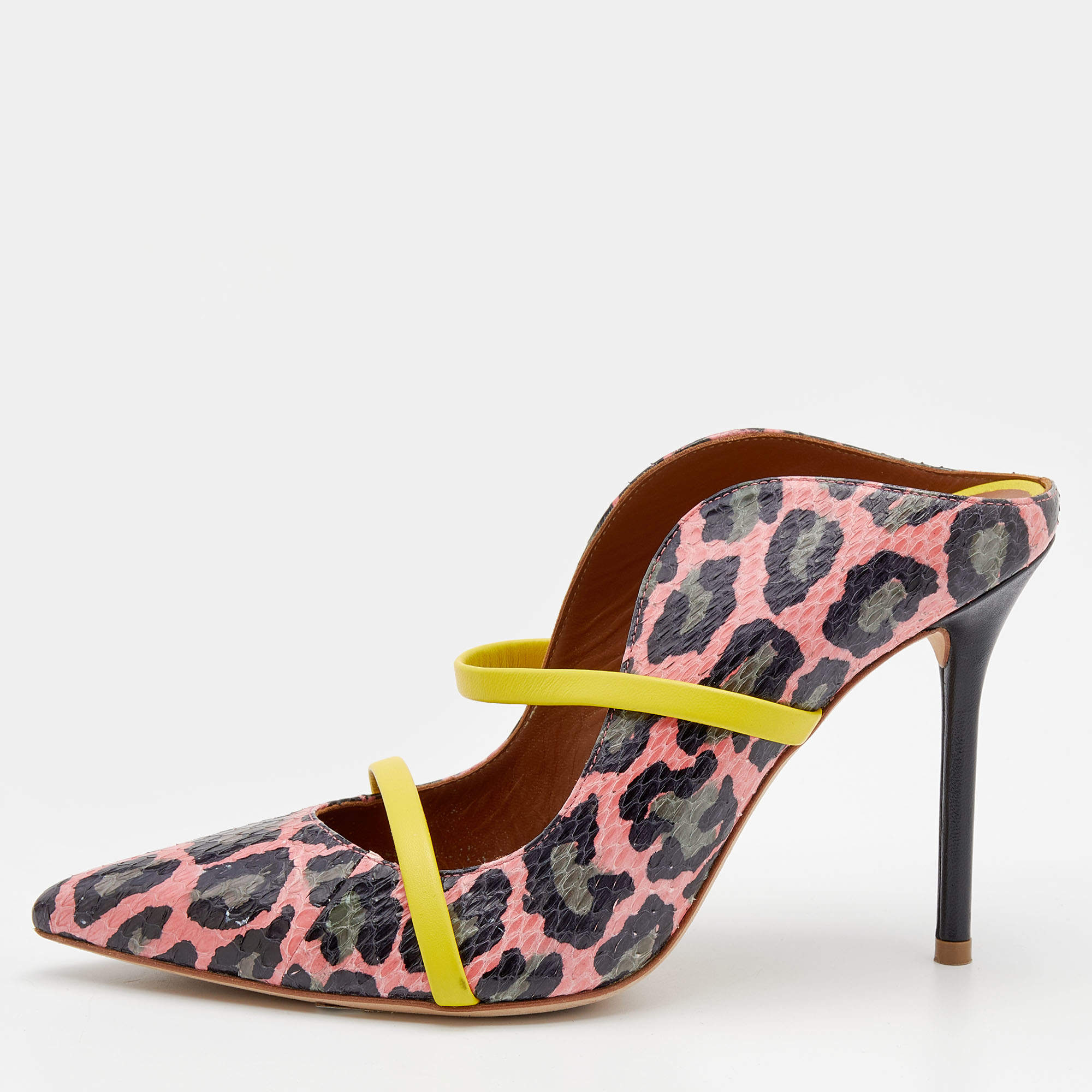 حذاء مولز مالون سولييه مورين جلد وجلد ثعبان مائي متعدد الألوان مقدمة مدببة مقاس 37.5