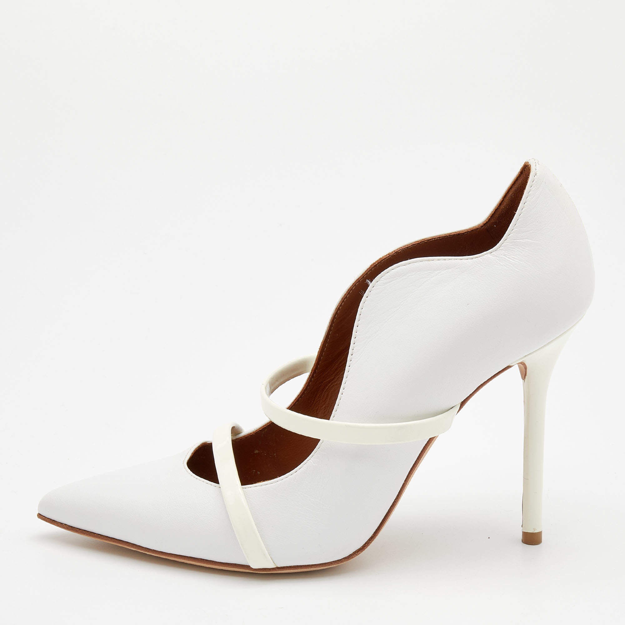 مملوكة مسبقًا Malone Souliers White Leather Maureen Pointed Toe Pumps Size 36.5