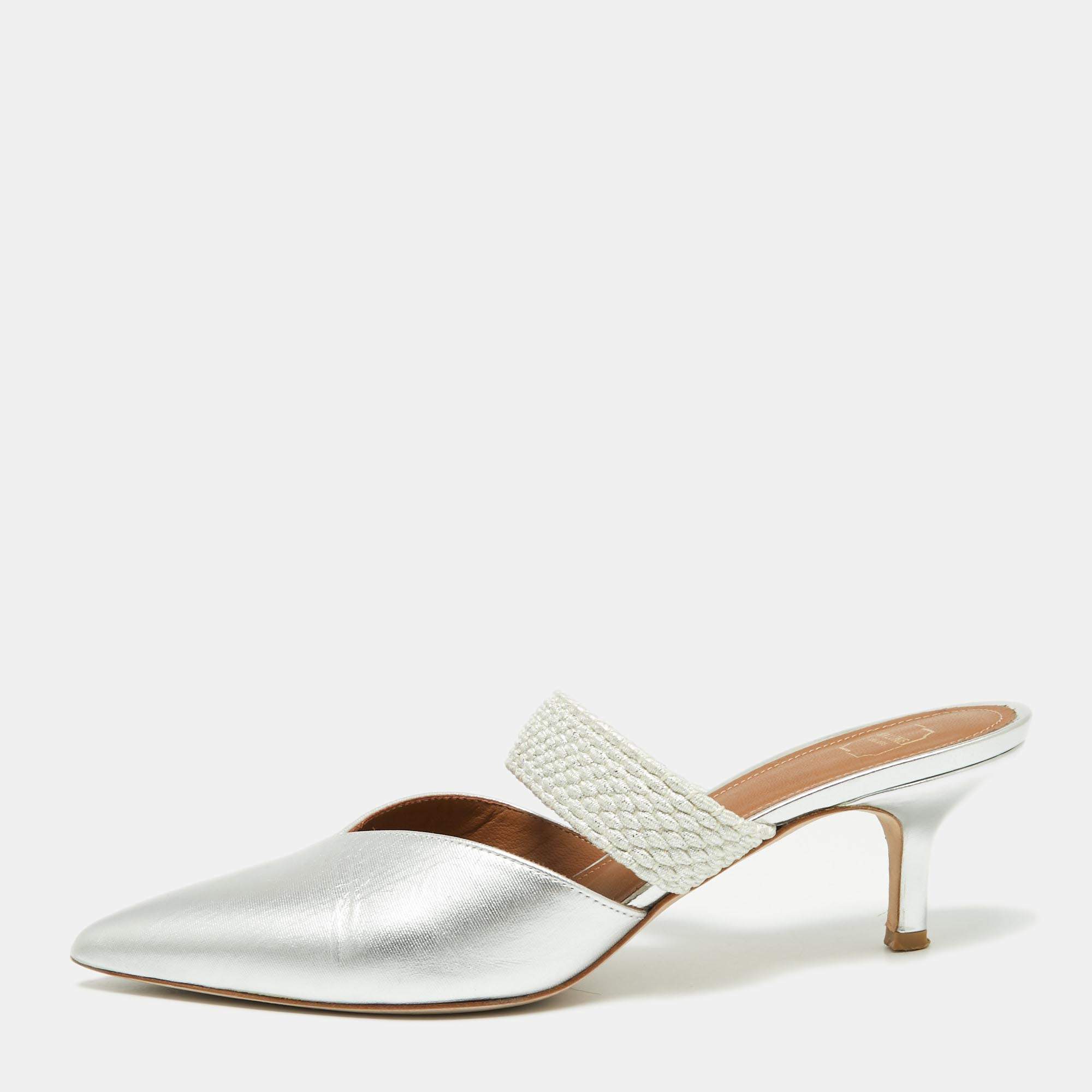 Pre Owned Malone Souliers Silver Leather Maisie Mule Sandals Size 37.5