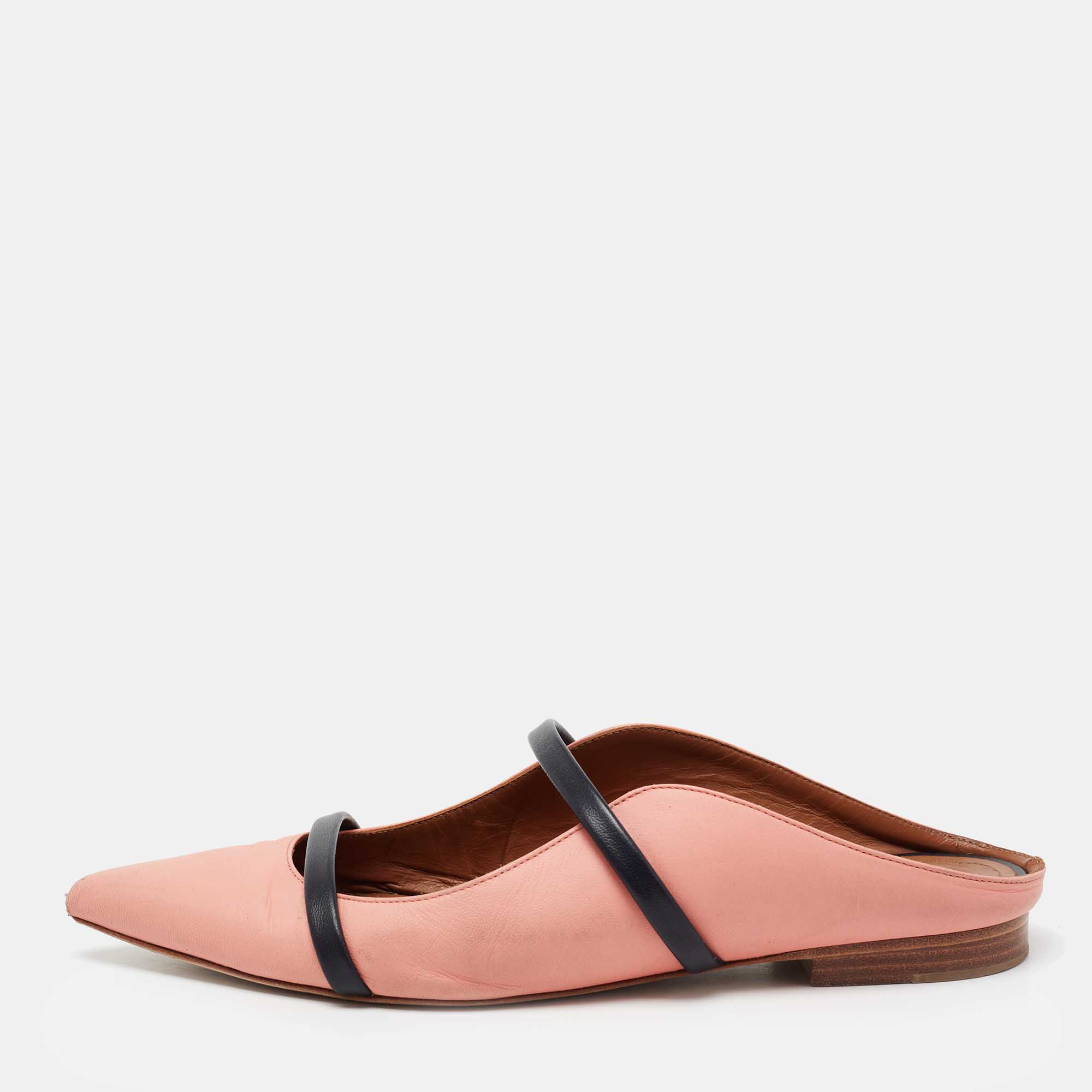 Pre Owned Malone Souliers Coral Pink Leather Maureen Flats Size 37