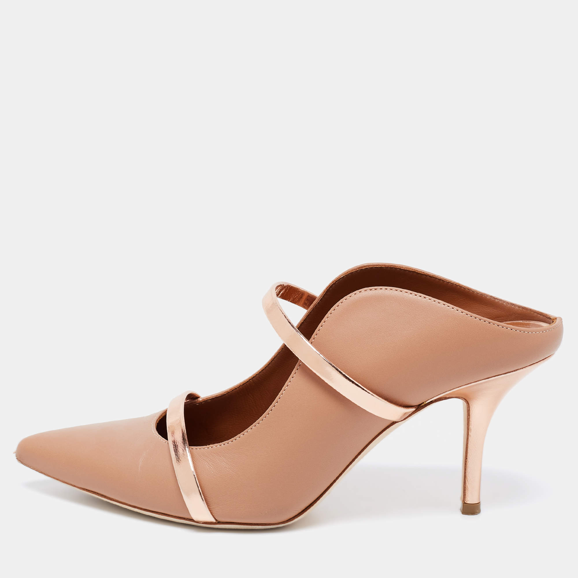 Pre Owned حذاء كعب عالي مالون سولييه مورين جلد بيج/ذهبي وردي مقاس 37