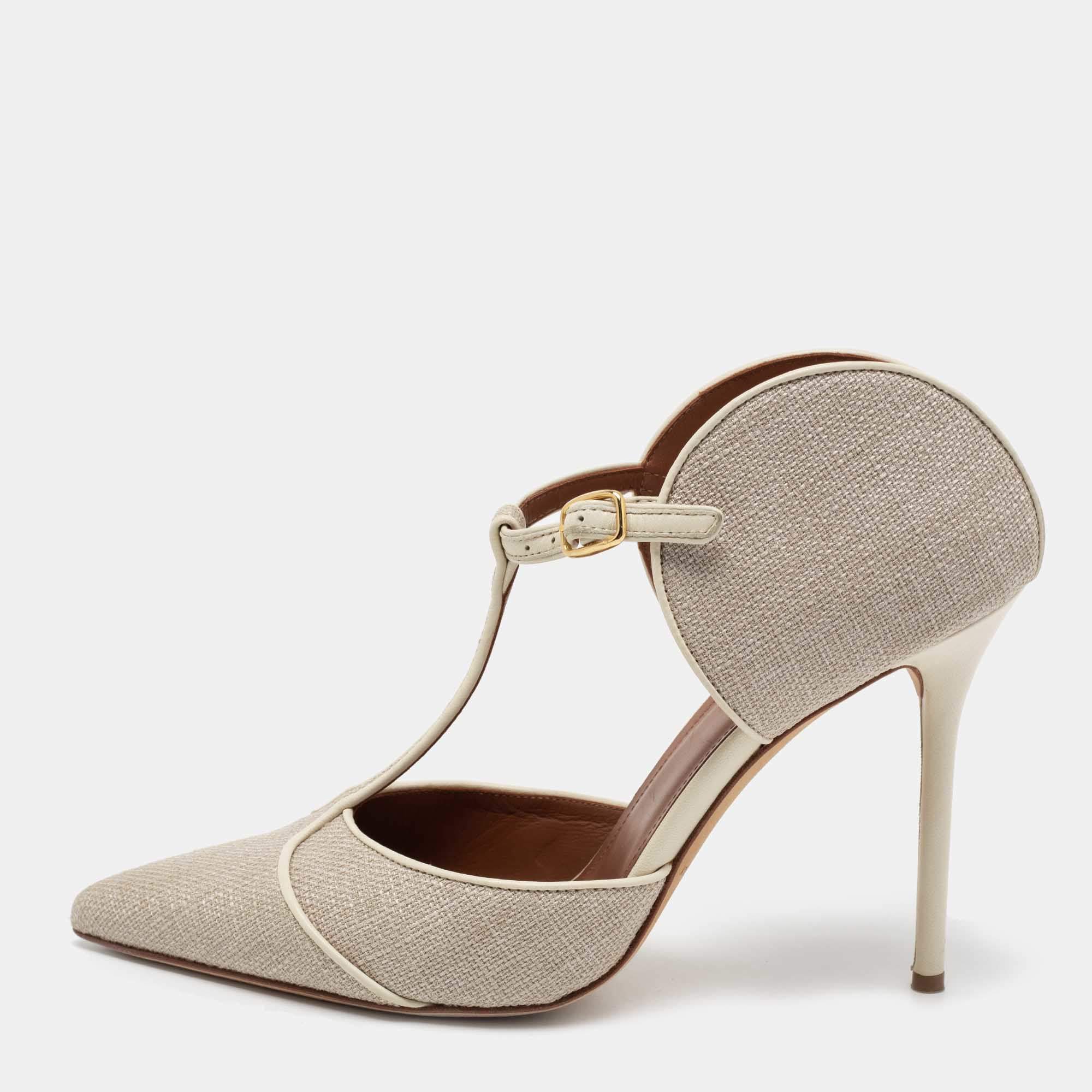 Pre Owned Malone Souliers Cream Raffia And Leather Marion Sandals Size 41