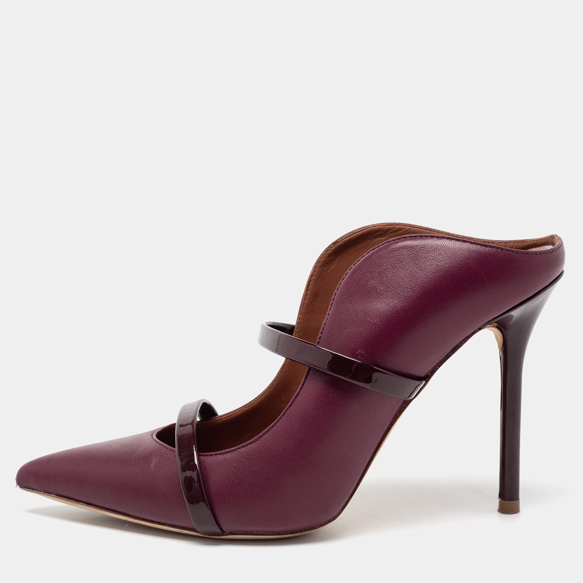 Pre Owned Malone Souliers Burgundy Leather Maureen Pointed Toe Mules Size 36