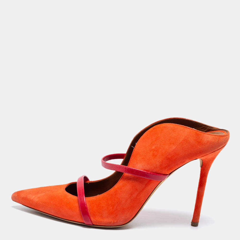 Pre Owned Malone Souliers Orange/Red Suede Maureen Pointed Toe Mules Size 41