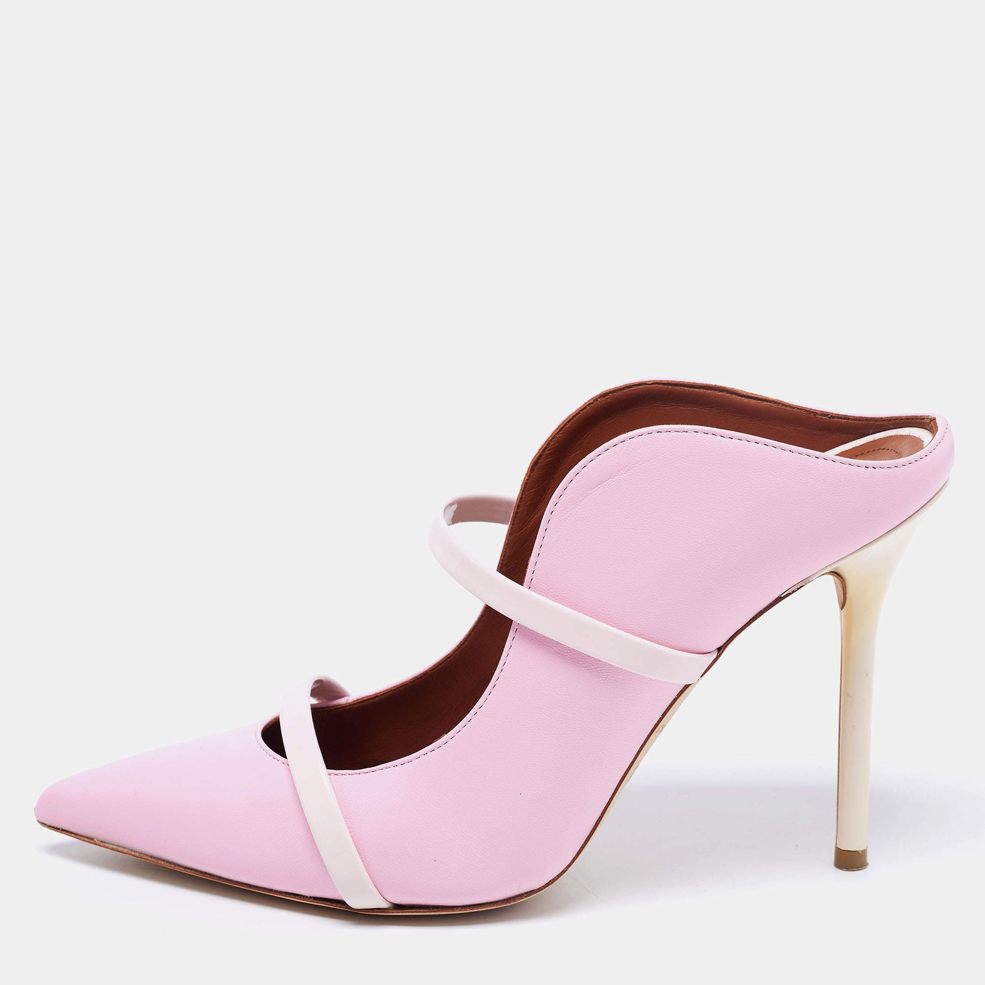 Pre Owned حذاء كعب عالي مالون سولييه مورين جلد كريمي/وردي مقاس 37