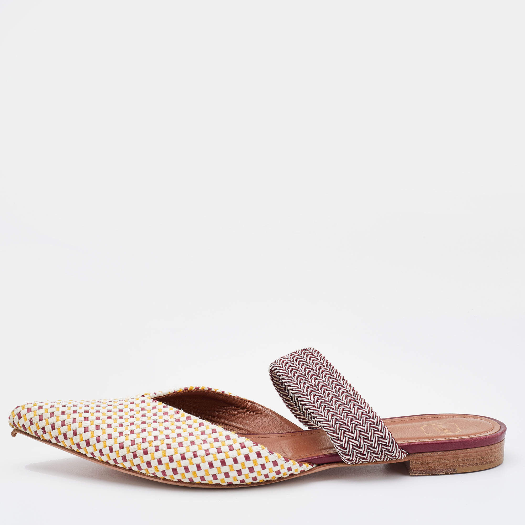 Pre Owned Malone Souliers Multicolor Raffia and Stretch Band Maisie Flat Mules Size 41
