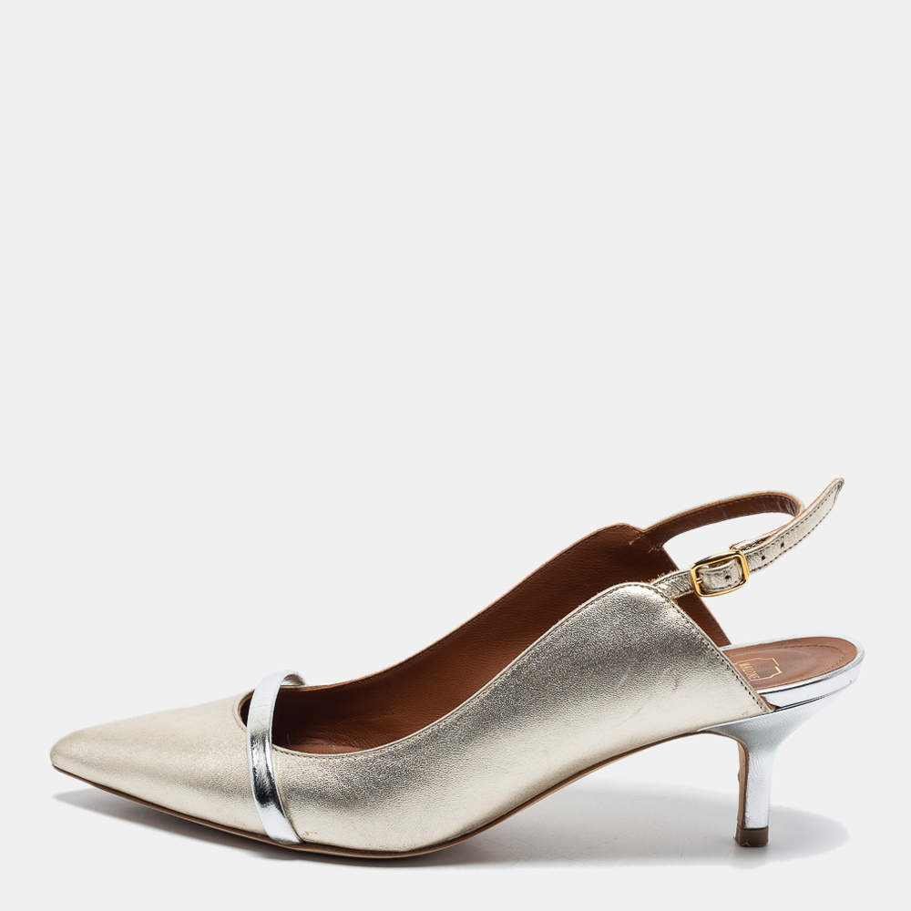 مملوكة مسبقًا Malone Souliers Metallic Gold/Silver Leather Marion Slingback Pumps Size 37