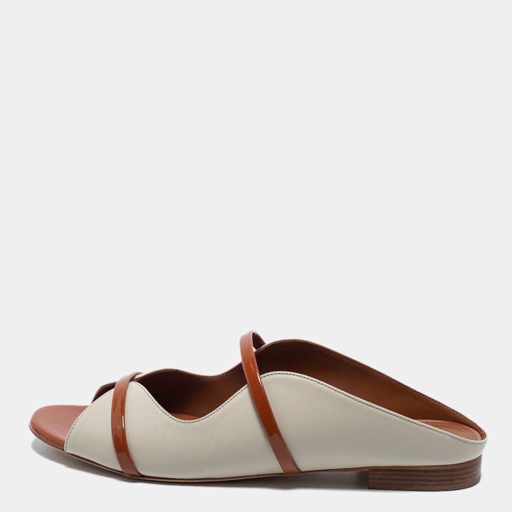 Pre Owned Malone Souliers Off White/Brown Leather  Norah Flat Mules Size 41
