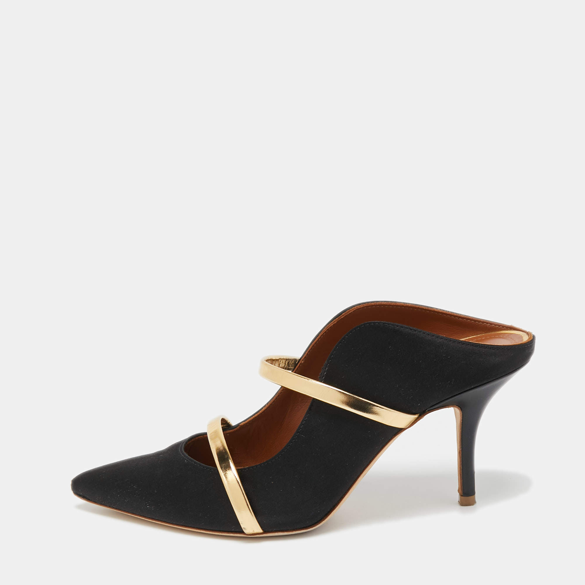 Pre Owned Malone Souliers Black Satin Maureen Mules Size 38