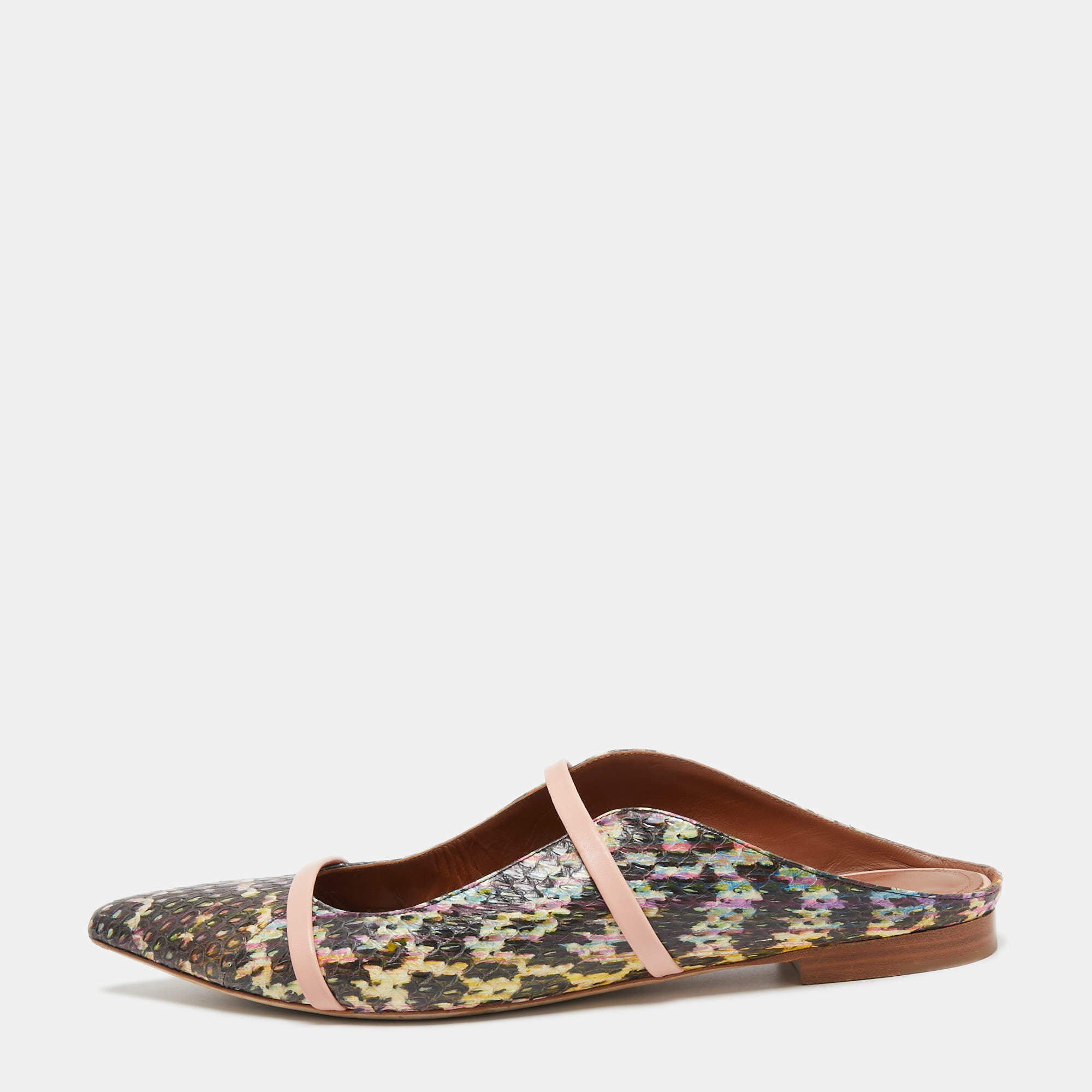 مملوكة مسبقًا Malone Souliers Multicolor Python Leather Maureen Flat Mules Size 41.5