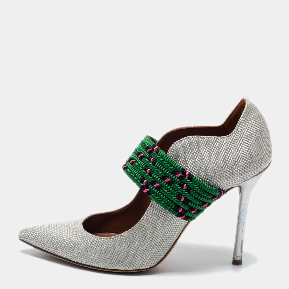 Pre Owned Malone Souliers Grey Woven Fabric Mara Mule Pumps Size 35.5