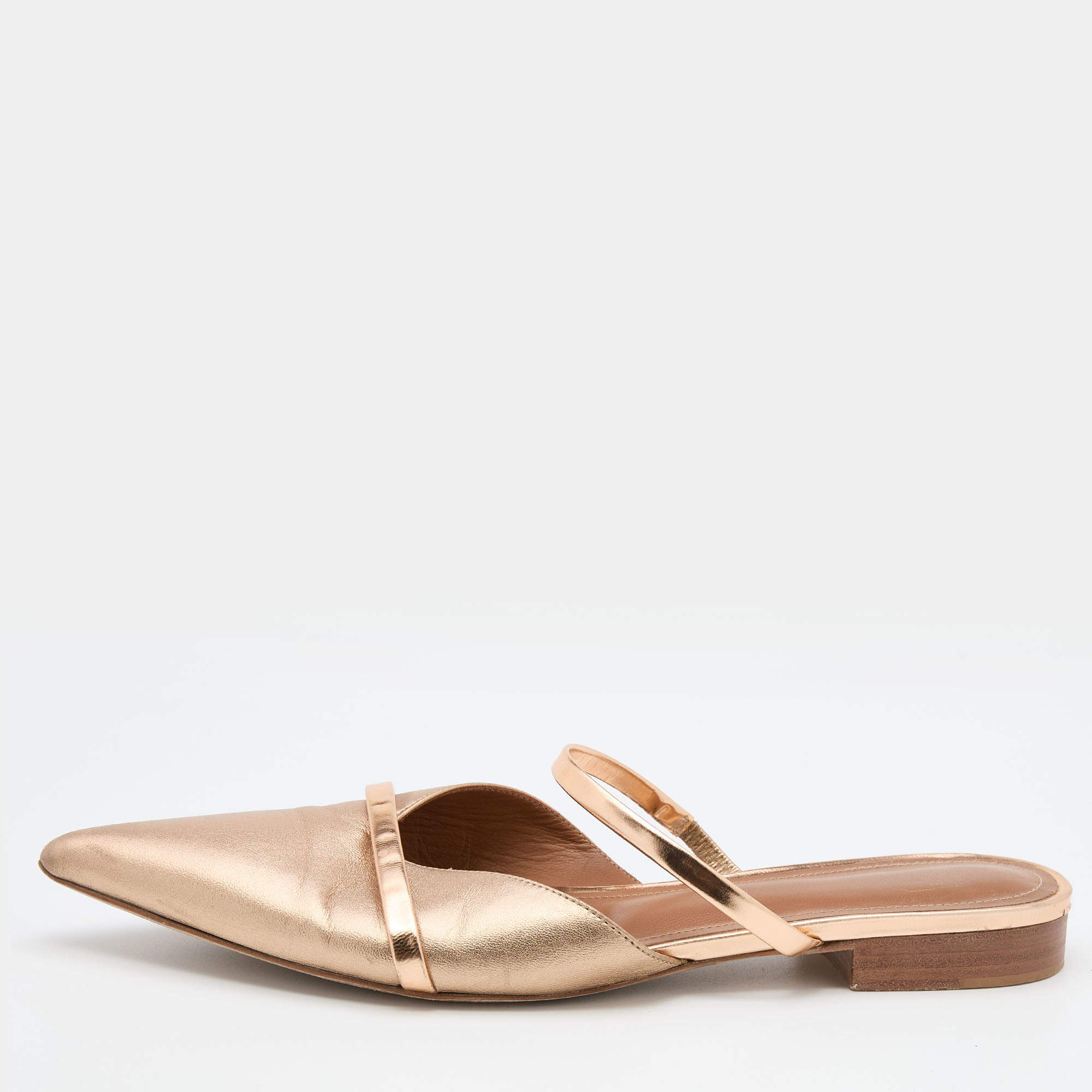 Pre Owned Malone Souliers Gold Leather Maureen Pointed Toe Flat Mules Size 39