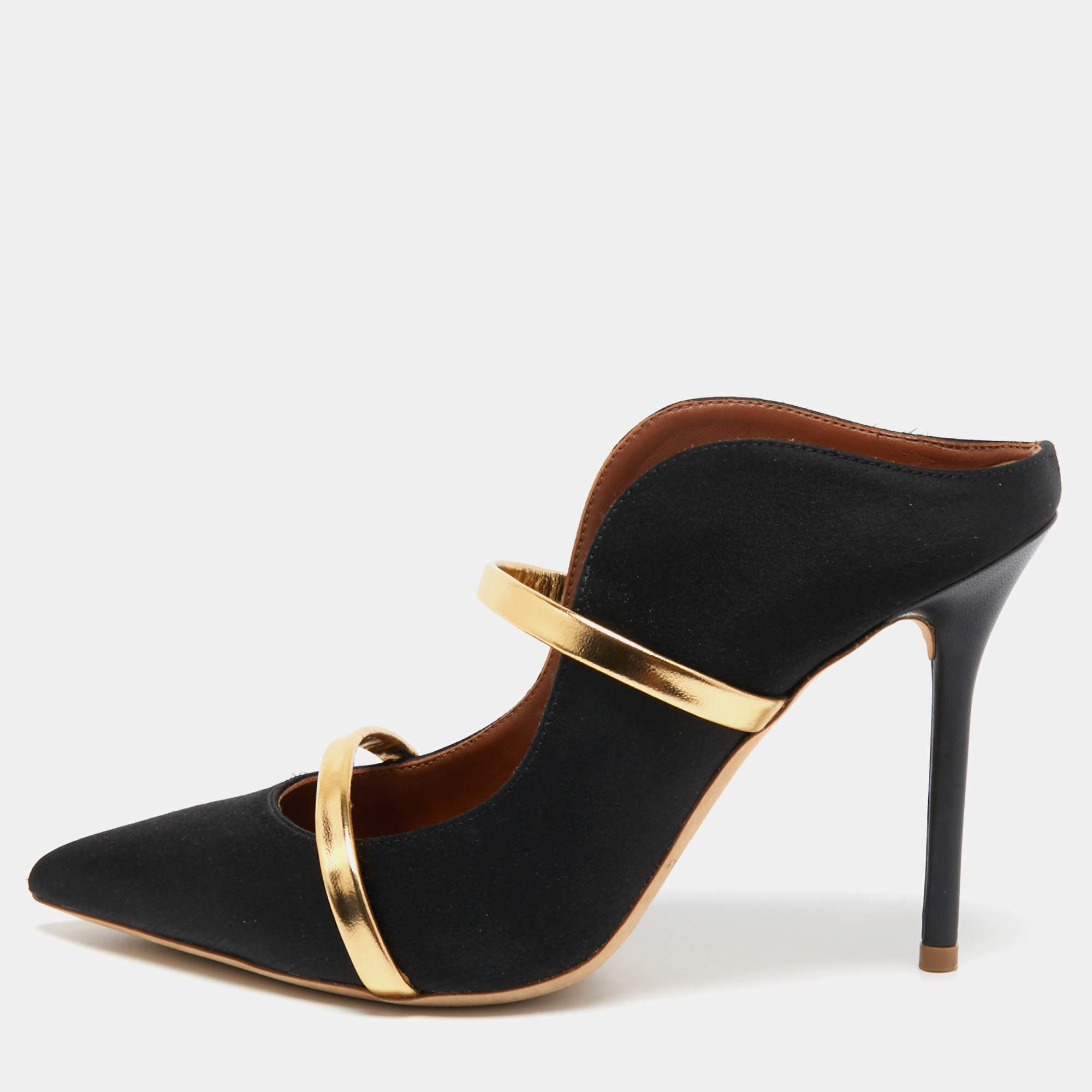 Pre Owned Malone Souliers Black Satin Maureen Mules Size 36