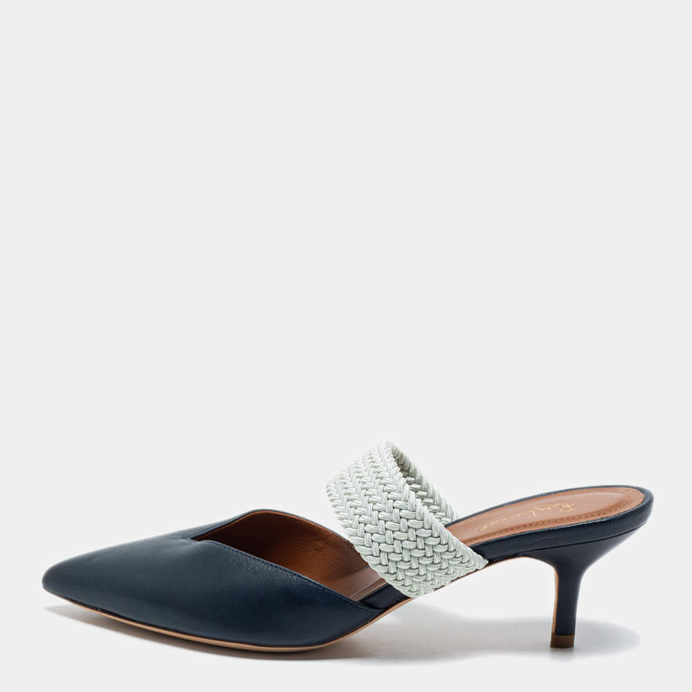 Malone Souliers Navy Blue Leather Maisie Pointed Toe Mules Size 37