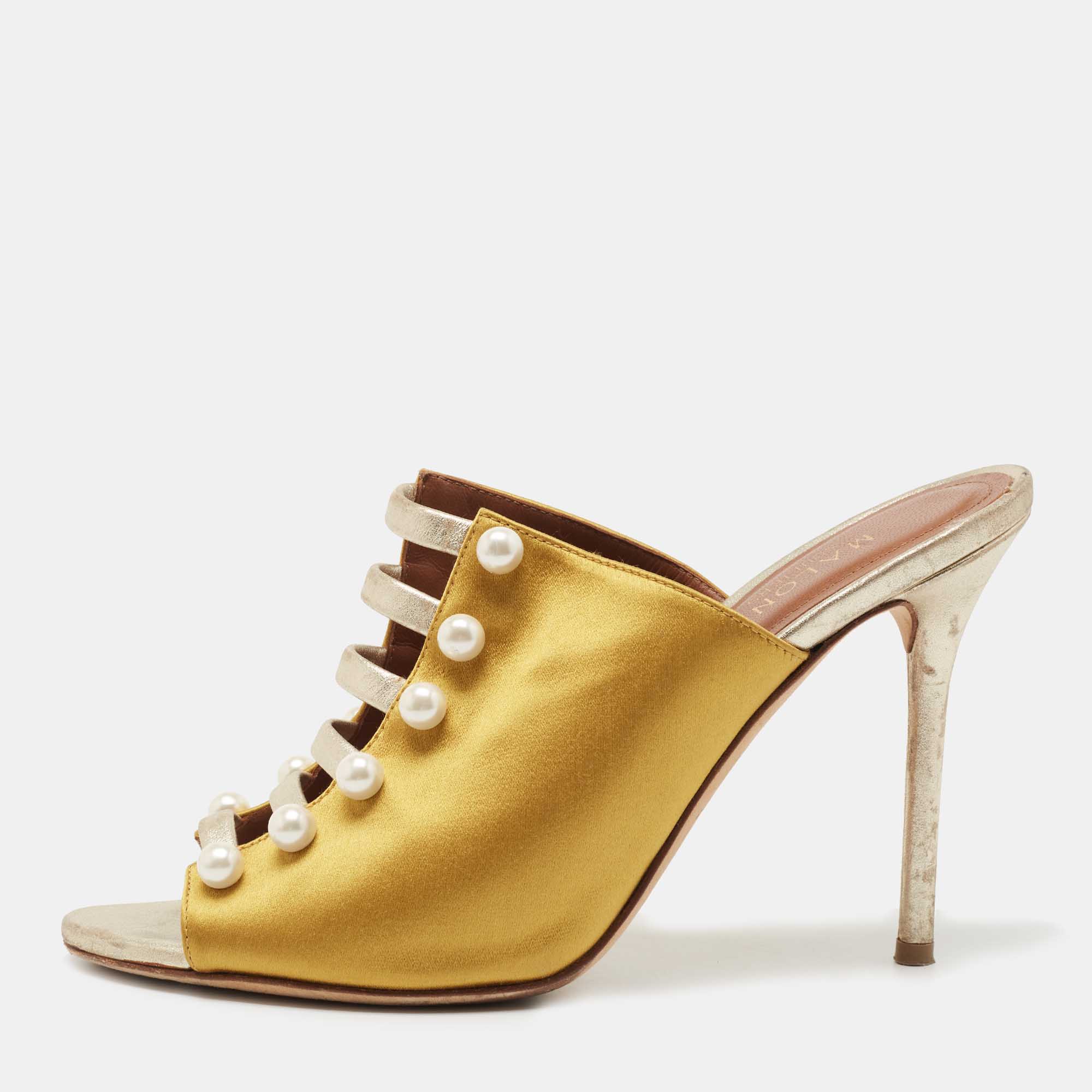 حذاء سلايد مالون سولييه زادا جلد وساتان أصفر/ذهبي مقاس 38.5