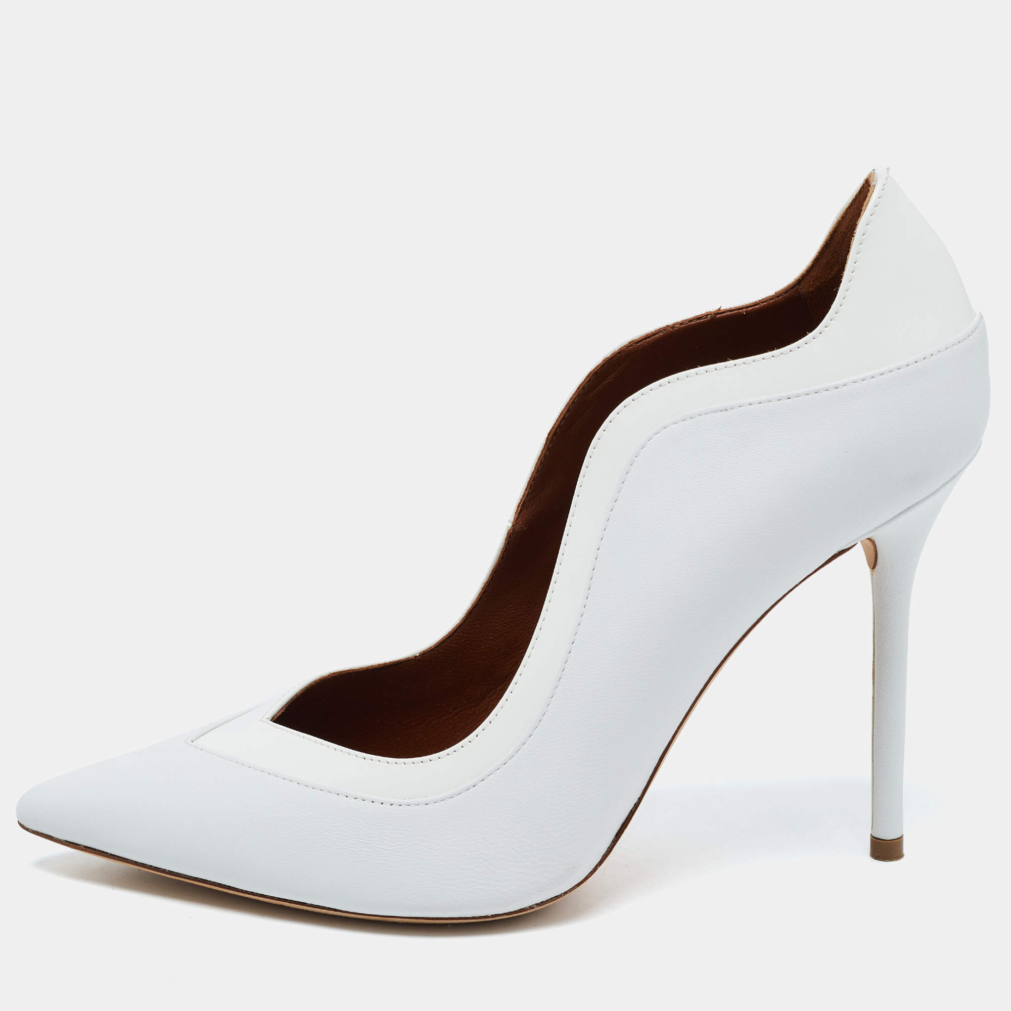 Malone Souliers White Leather and Patent Penelope Pointed Toe Pumps Size 39.5