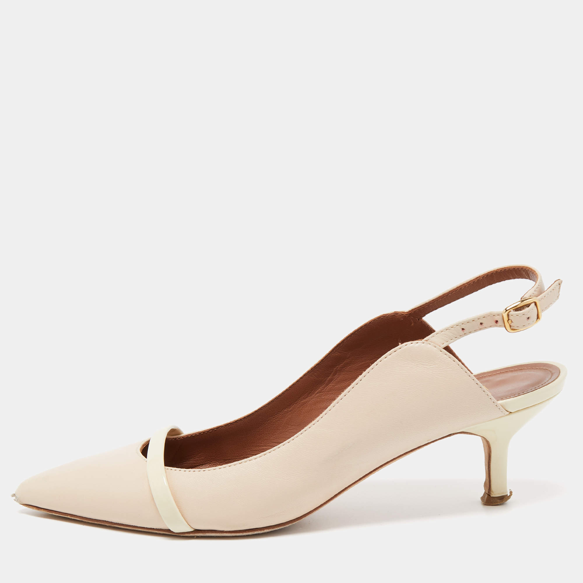 Pre Owned Malone Souliers Light Pink/Cream Patent and Leather Marion Slingback Pumps Size 37