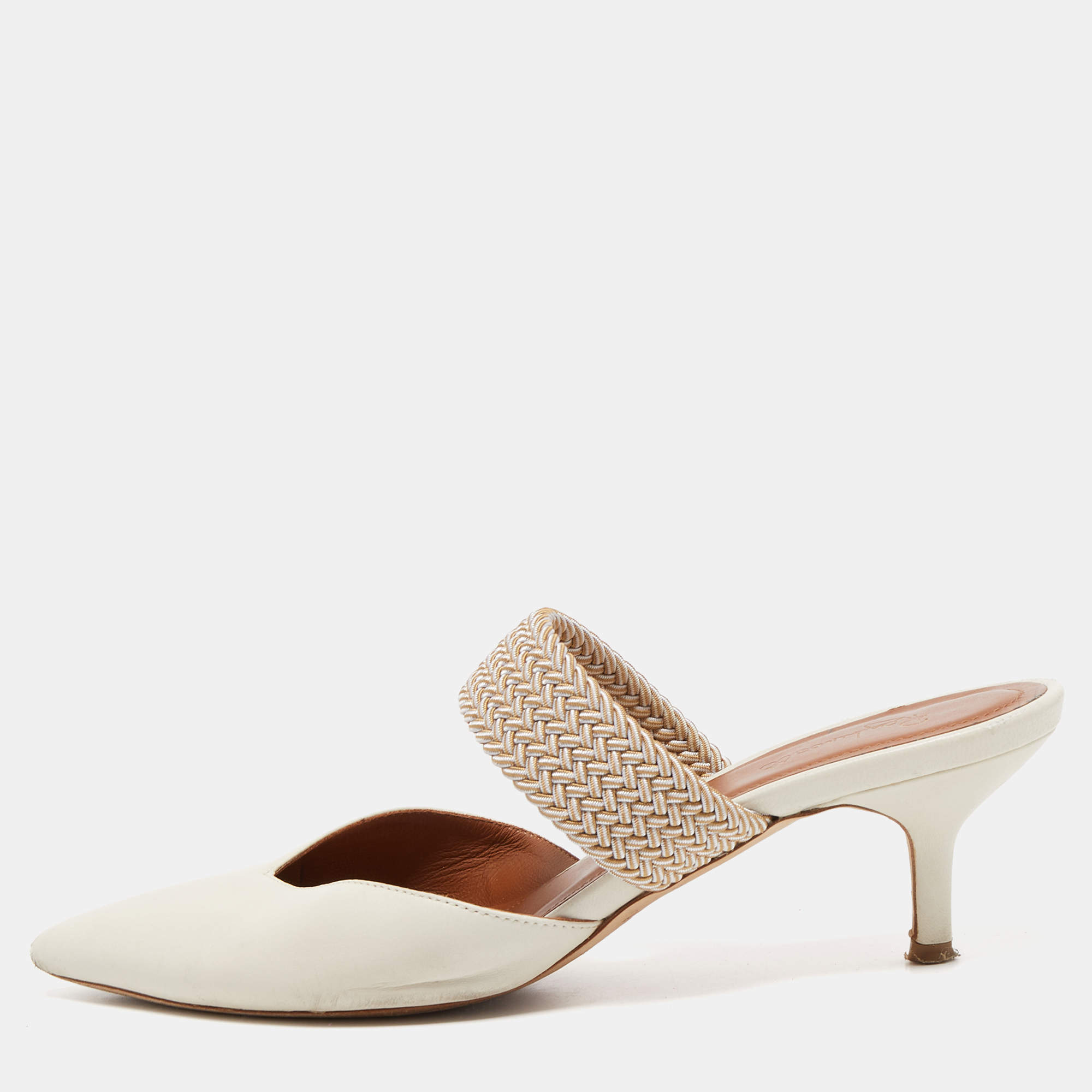 Pre Owned Malone Souliers Off White Leather Maisie Mules Size 37.5