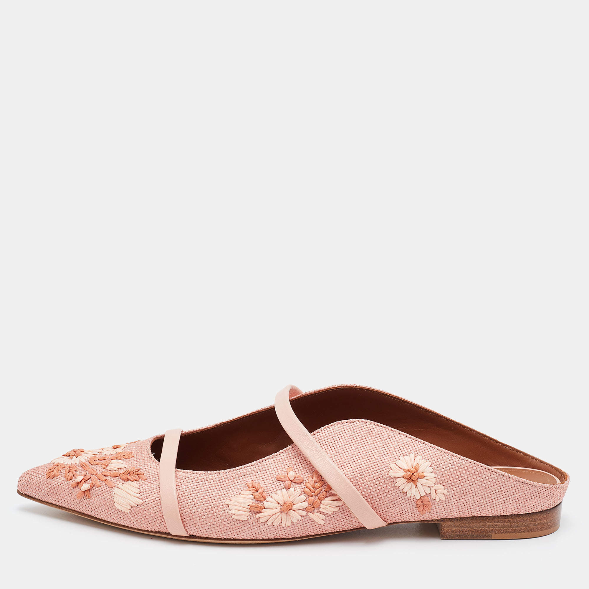 Malone Souliers Pink Raffia and Leather Maureen Flats Size 39