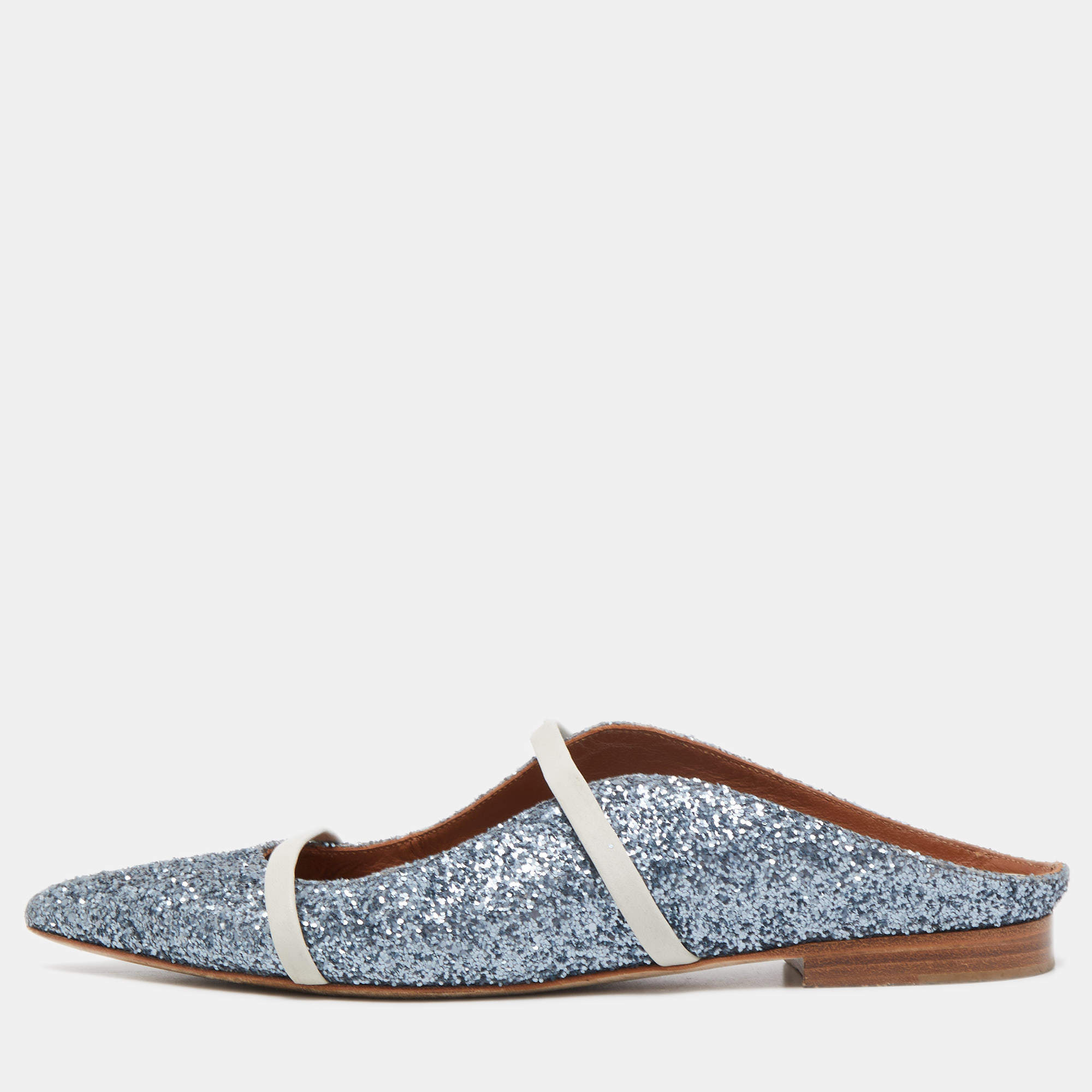 Pre Owned Malone Souliers Metallic Blue Glitter Maureen Sandals Size 38.5