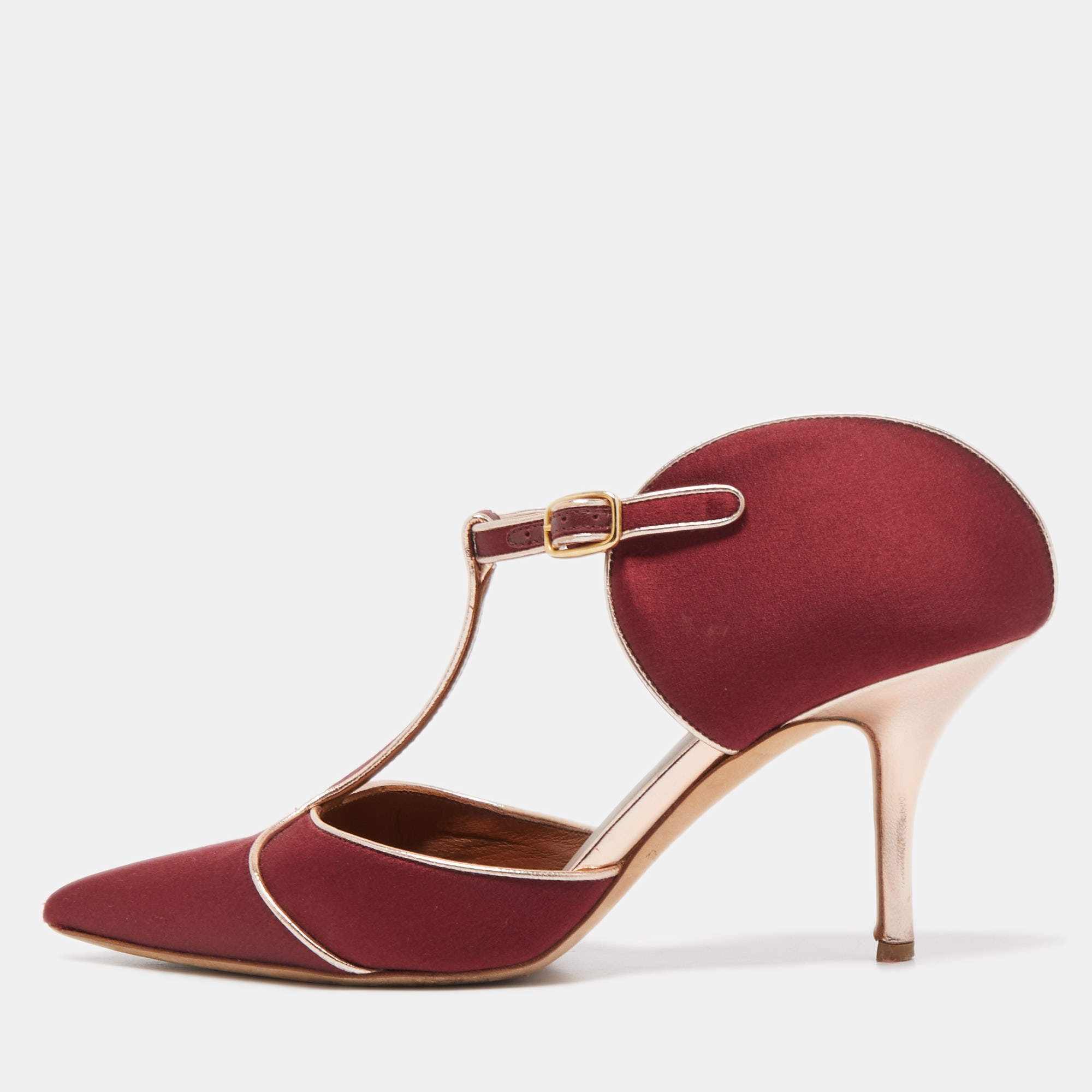 Pre Owned Malone Souliers Burgundy Satin Imogen Mules Size 39