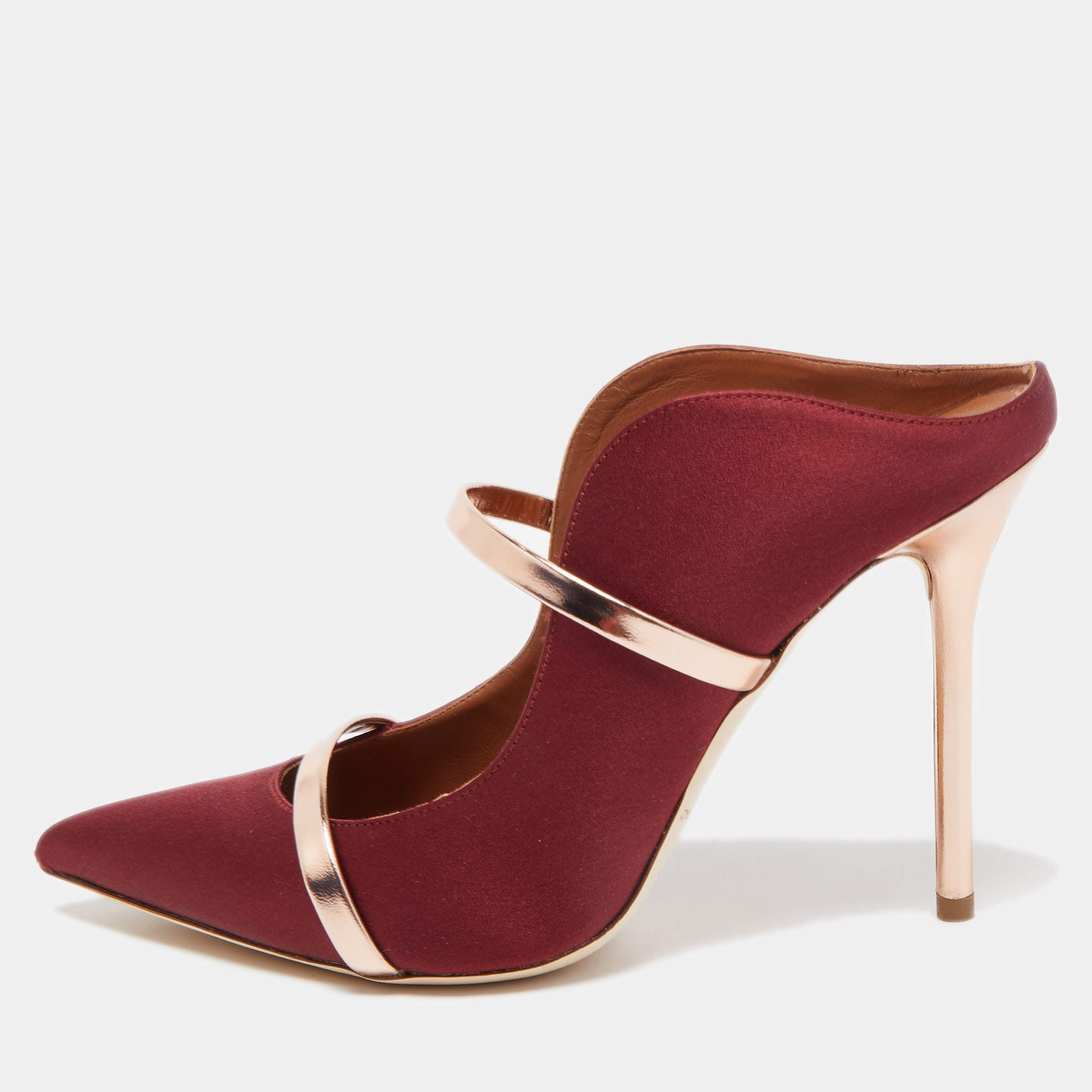 Pre Owned Malone Souliers Burgundy Satin Maureen Mule Sandals Size 39