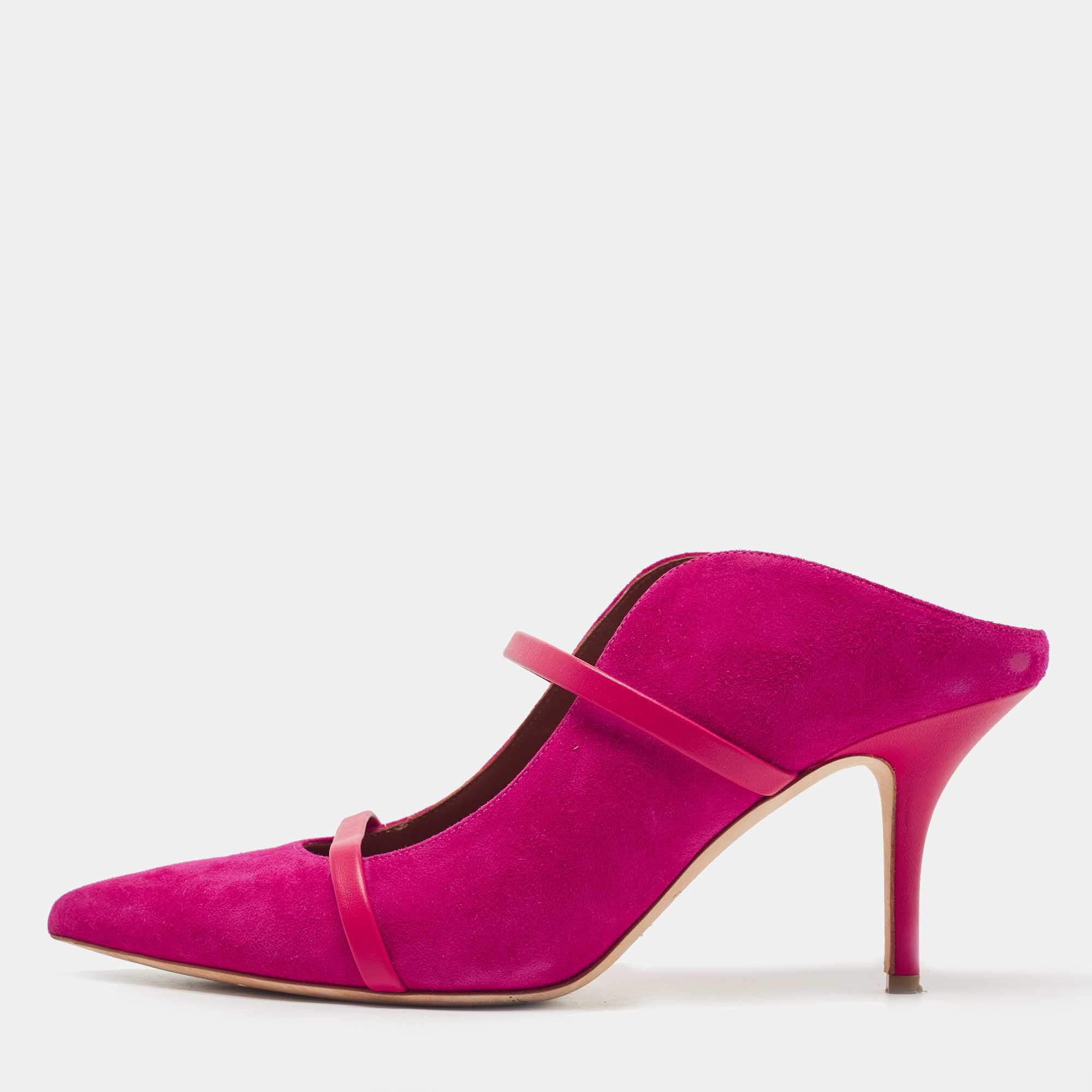 Pre Owned Malone Souliers Pink Suede Maureen Pointed Toe Mule Sandals Size 40
