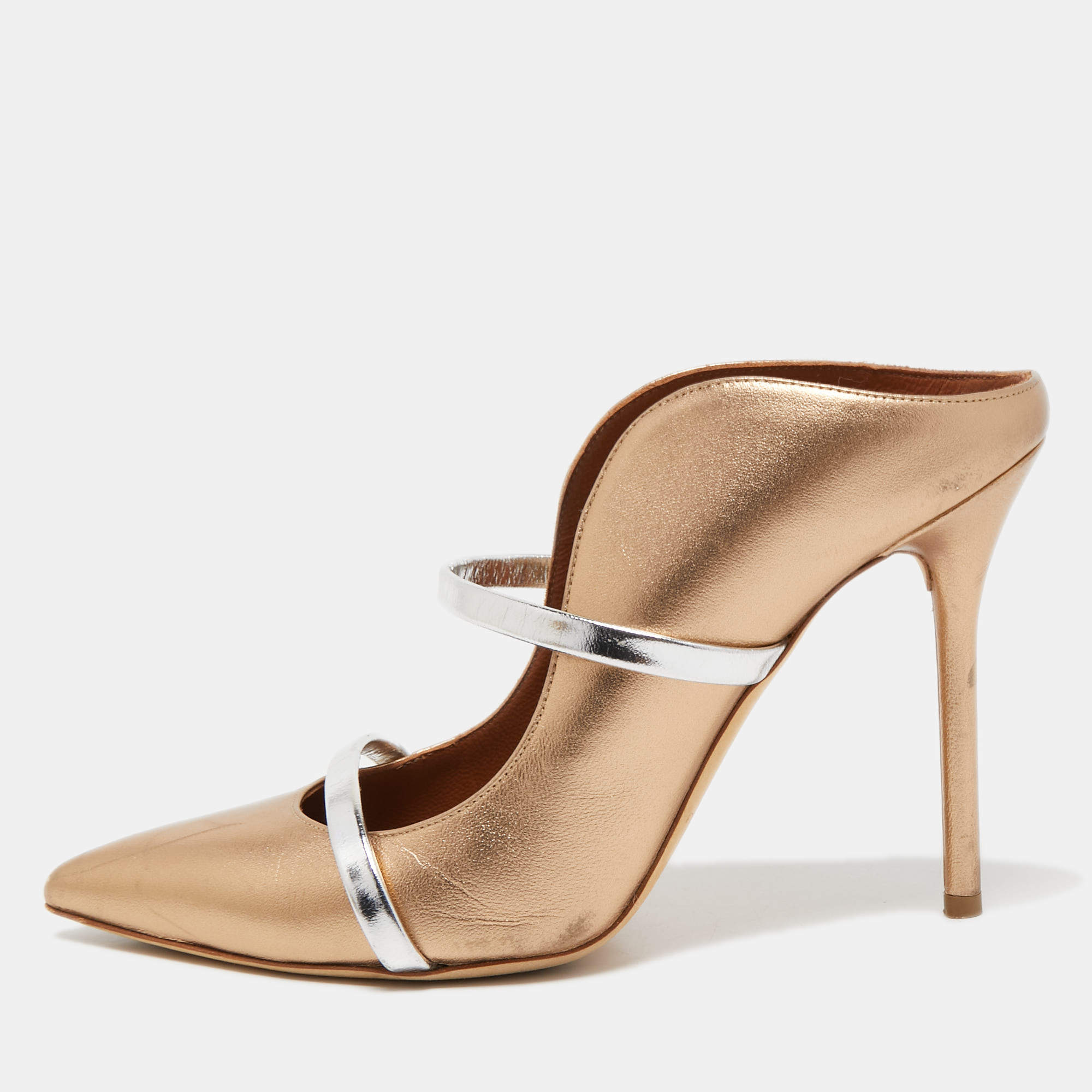Pre Owned Malone Souliers Metallic Leather Maureen Mules Size 38