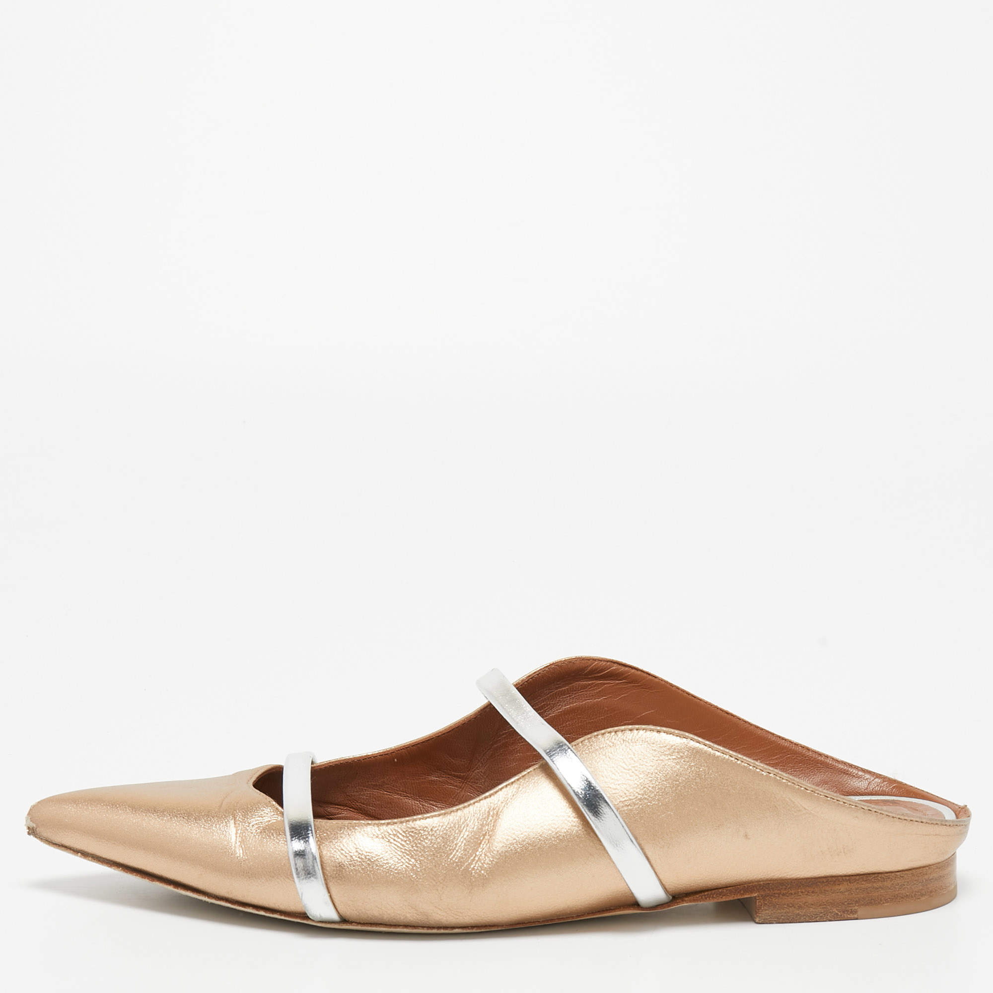 Pre Owned Malone Souliers Metallic Bronze Leather Maureen  Pointed Toe Mules Size 39