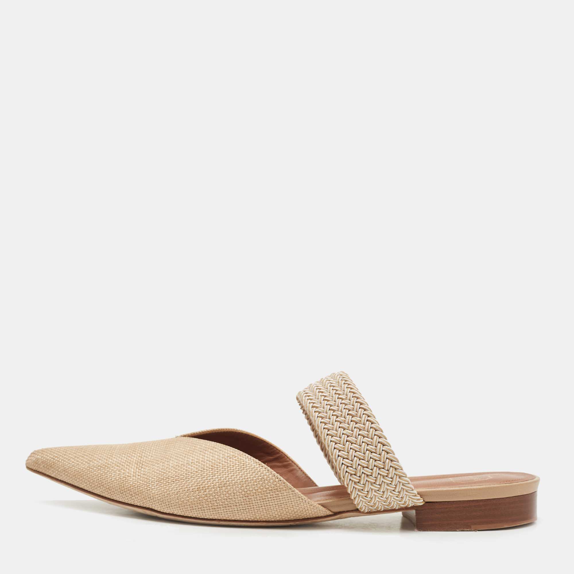 Pre Owned Malone Souliers Beige Raffia Maisie Flat Mules Size 41